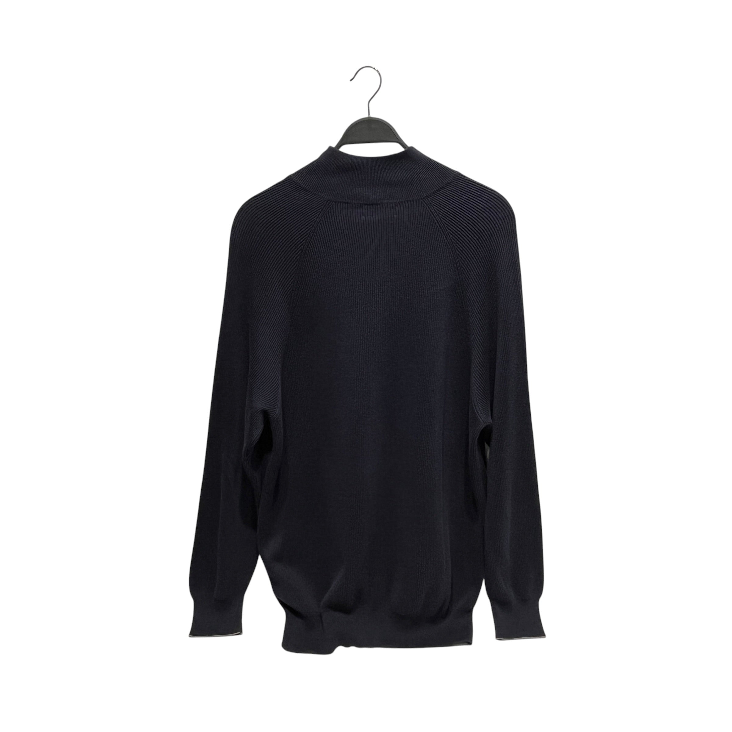 BRUNELLO CUCINELLI/Sweater/XXL/Cotton/NVY/Navy Ribbed Quarter Zip Silver view 2