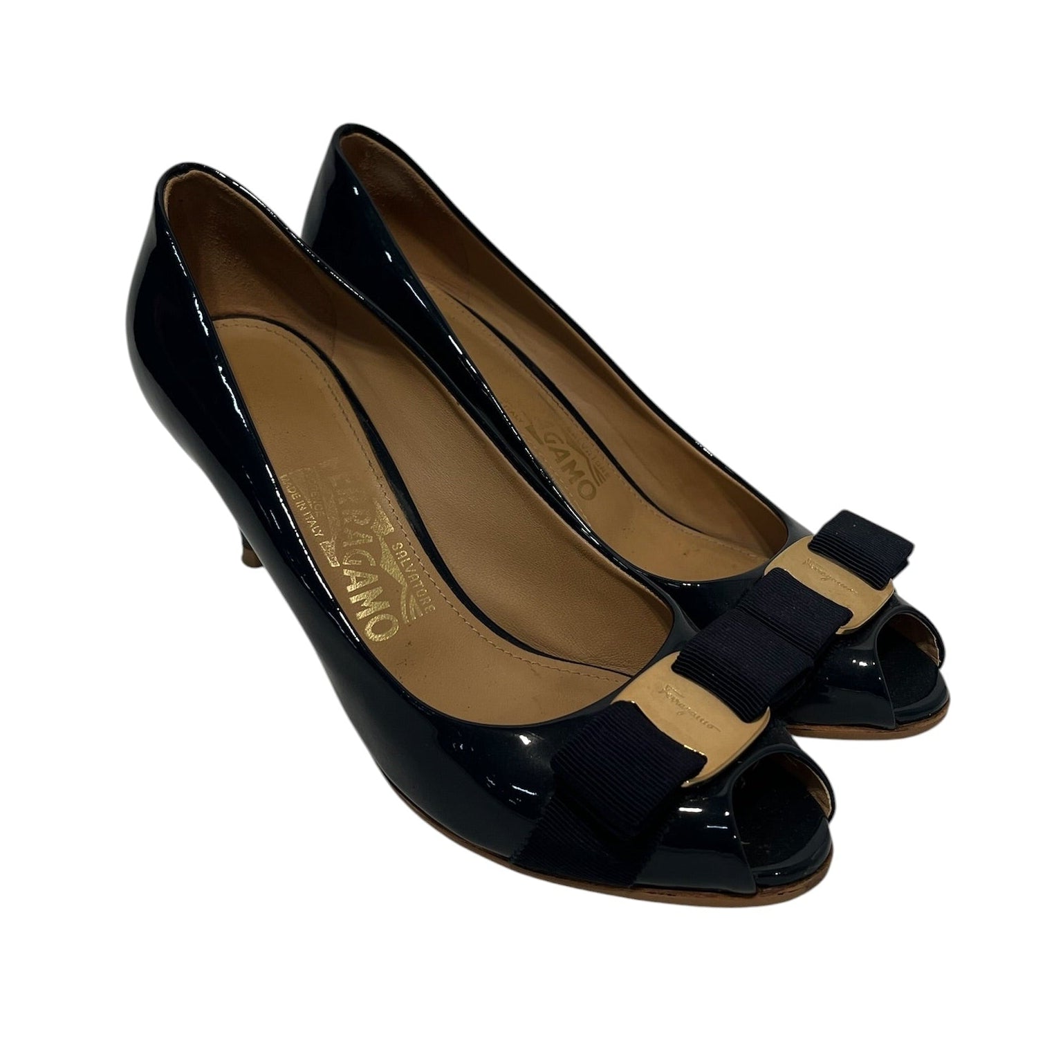 Salvatore Ferragamo/Heels/US 6.5/Leather/NVY/Patent leather bow view 1