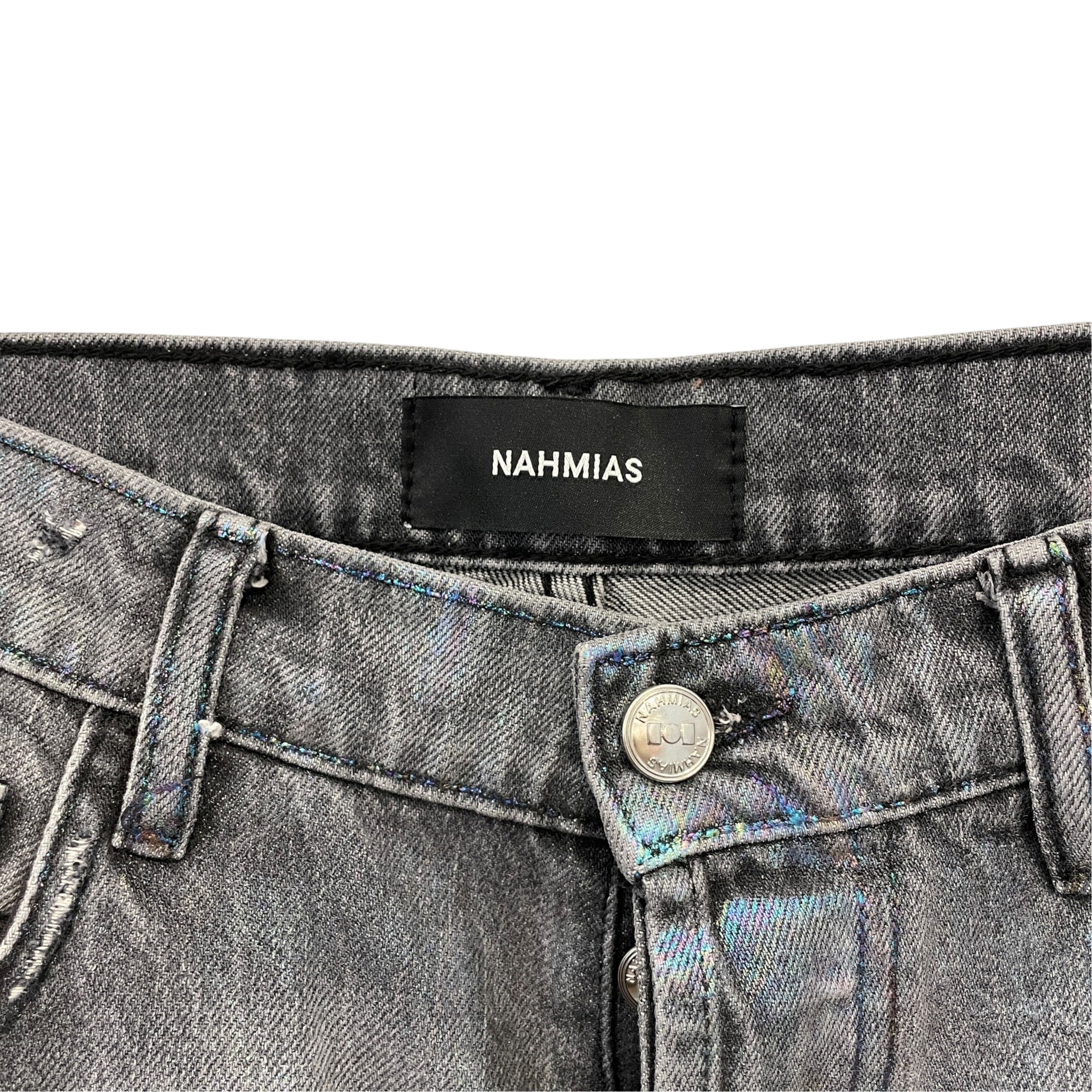 NAHMIAS/Straight Pants/30/Denim/MLT/oil spill distressed denim 30 view 3