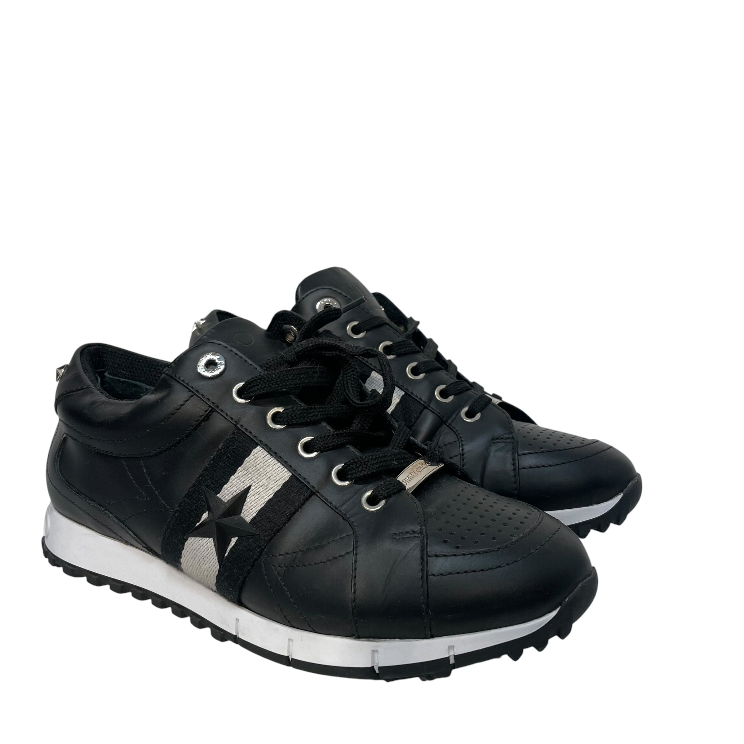 JIMMY CHOO/Low-Sneakers/US 8/Stripe/Leather/BLK/star studs sneakers view 1