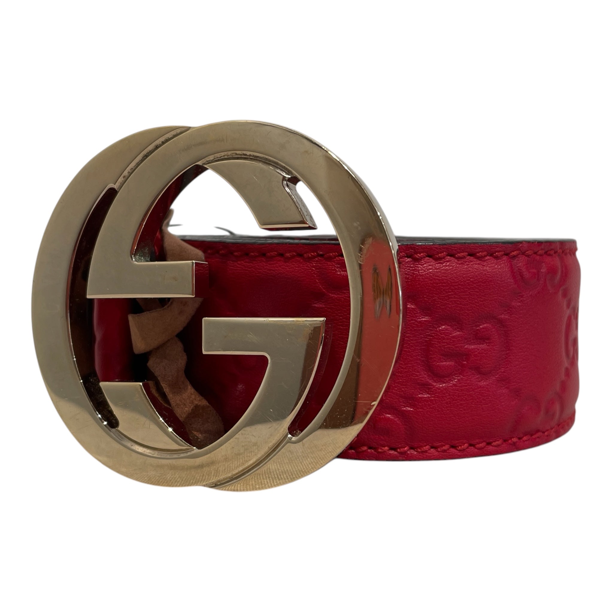 GUCCI/Belt/Monogram/Leather/RED/M's/SIGNATURE INTERLOCKING view 1