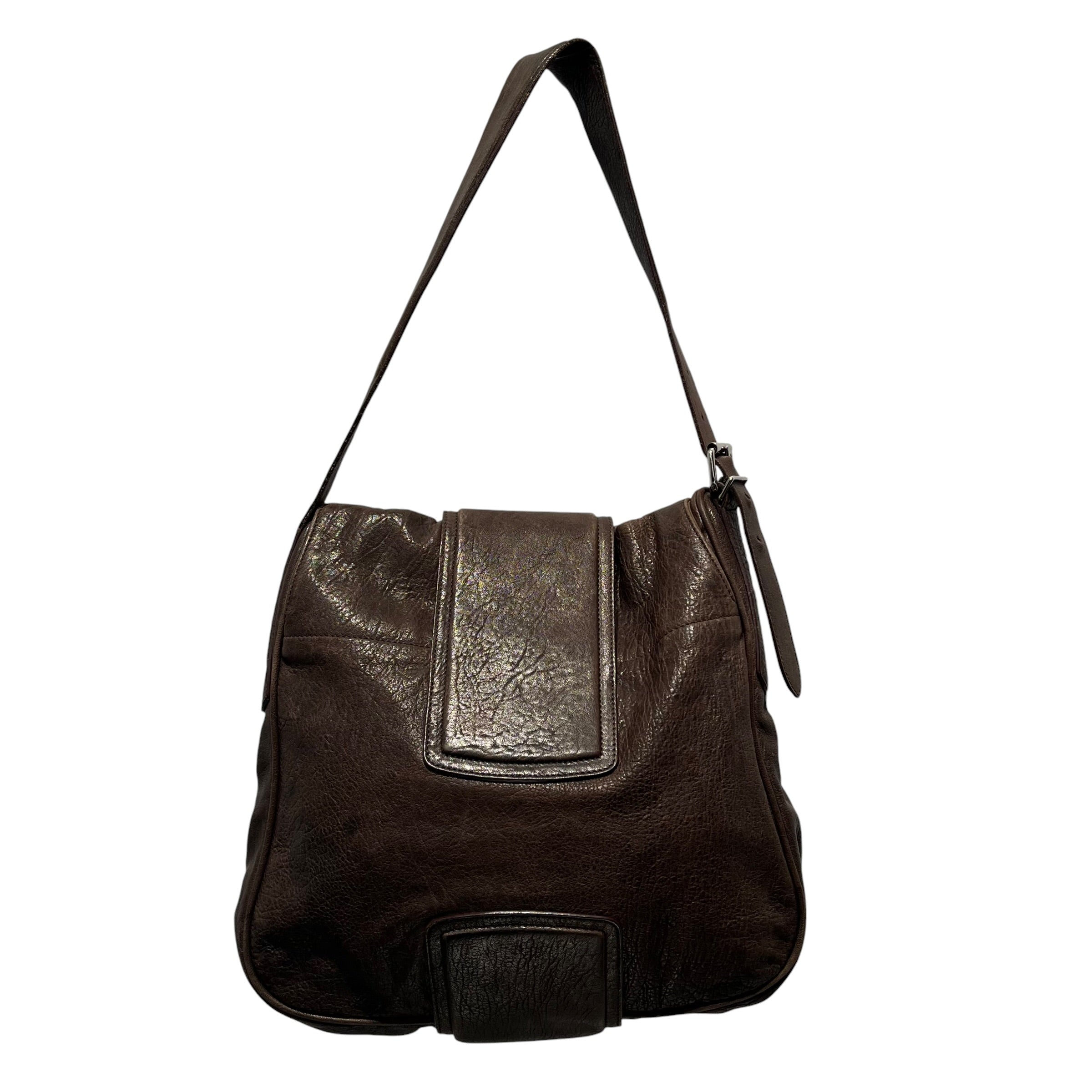 BALENCIAGA/Hand Bag/Leather/BRW/DISTRESSED FRONT BUCKLE BAG view 2