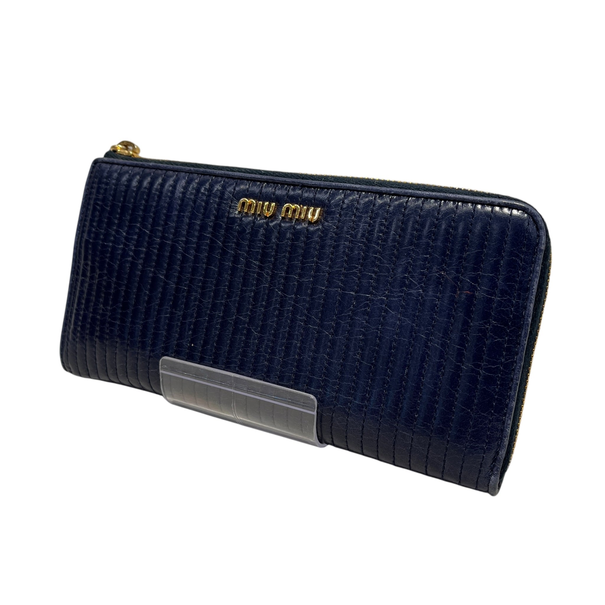 MIU MIU/Long Wallet/Leather/NVY/L's/Matelasse Ribbed Lthr Clutch view 1