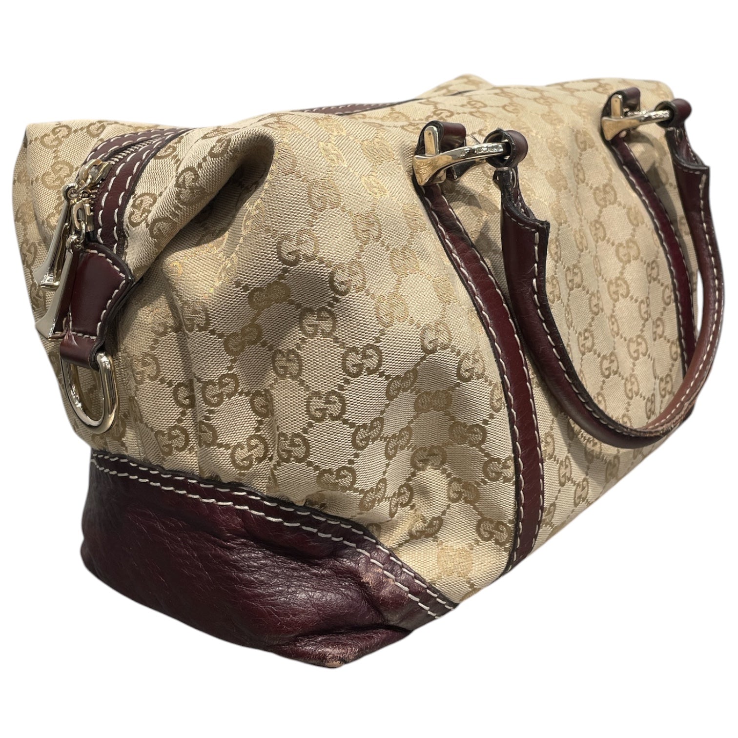 GUCCI/Tote Bag/Monogram/Cotton/BEG/Red Leather Handles view 6