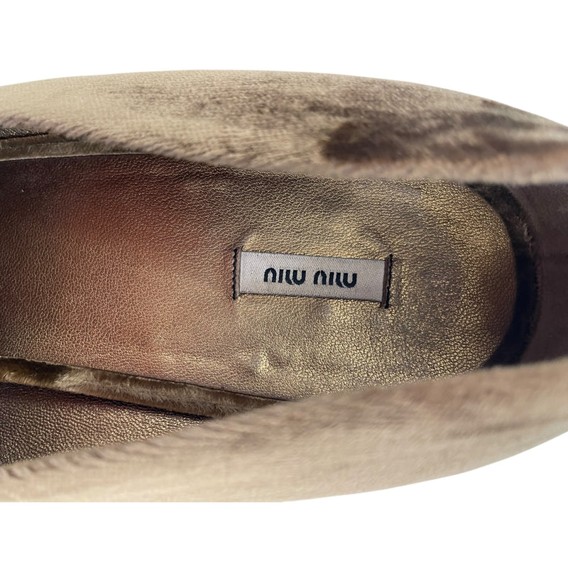 MIU MIU/Heels/EU 40/Velour/GLD/Wedge heel,extra heel tap
