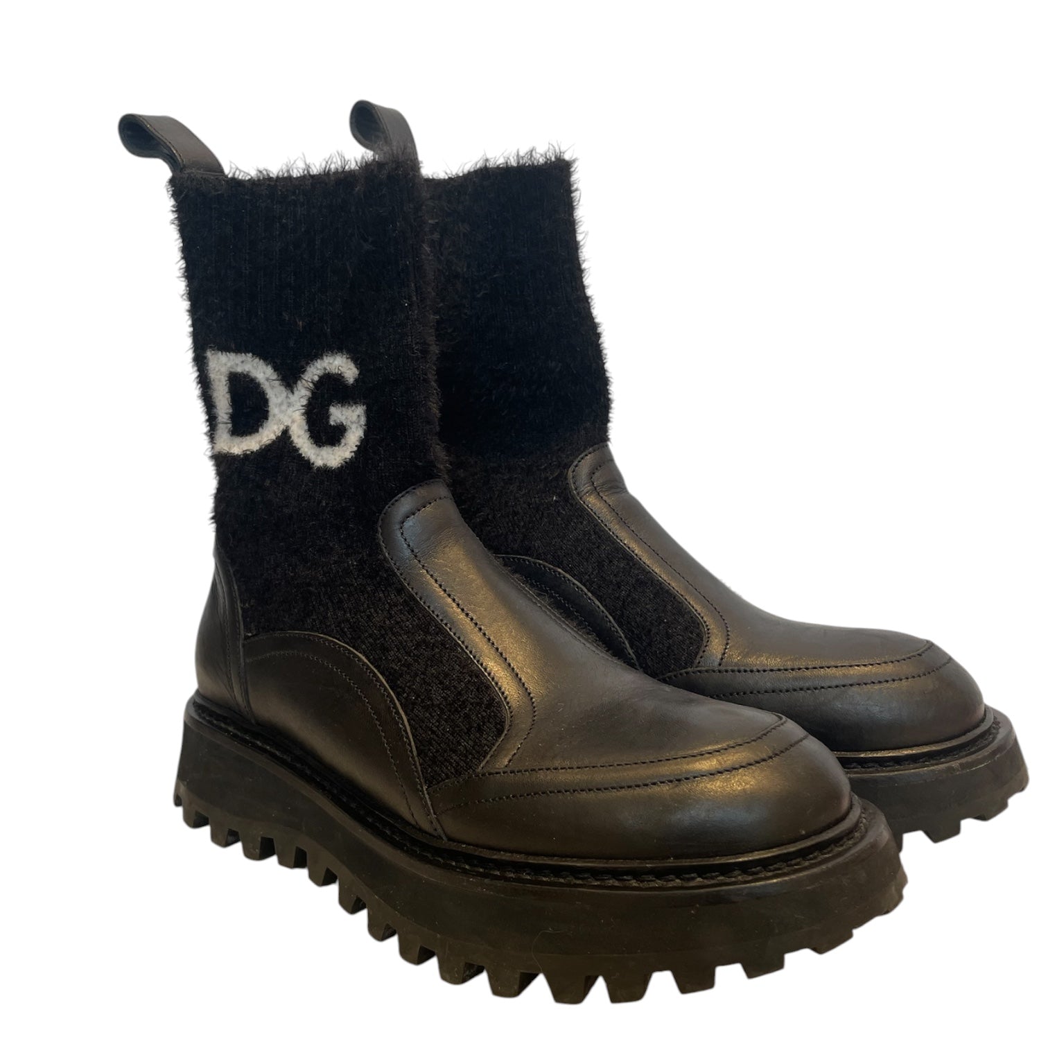 DOLCE&GABBANA/Boots/EU 37/Leather/BLK/SOCK BOOT, FUR UP TOP view 1