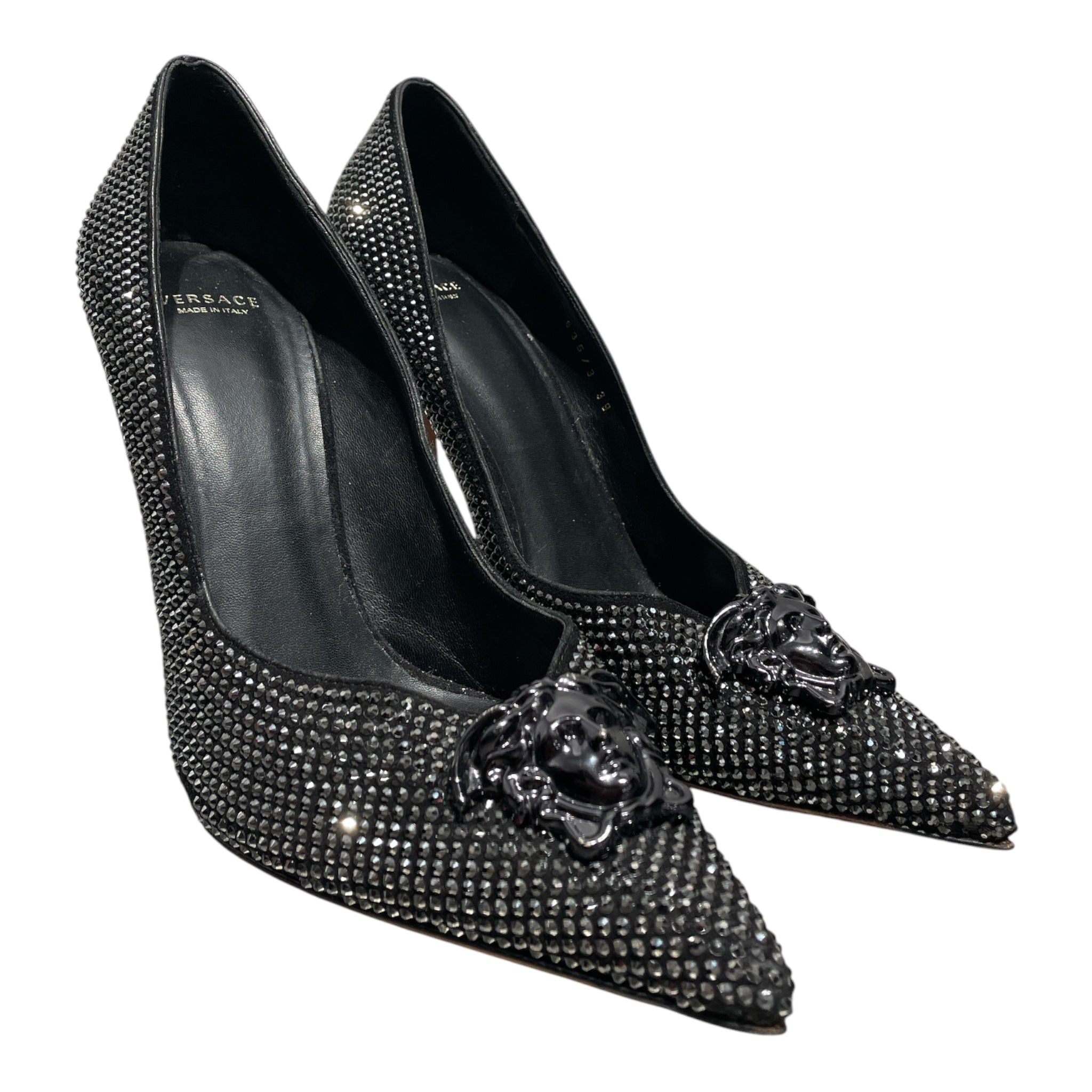VERSACE/Heels/EU 39/Glitter/BLK/Crystal Pallazo Heels view 1