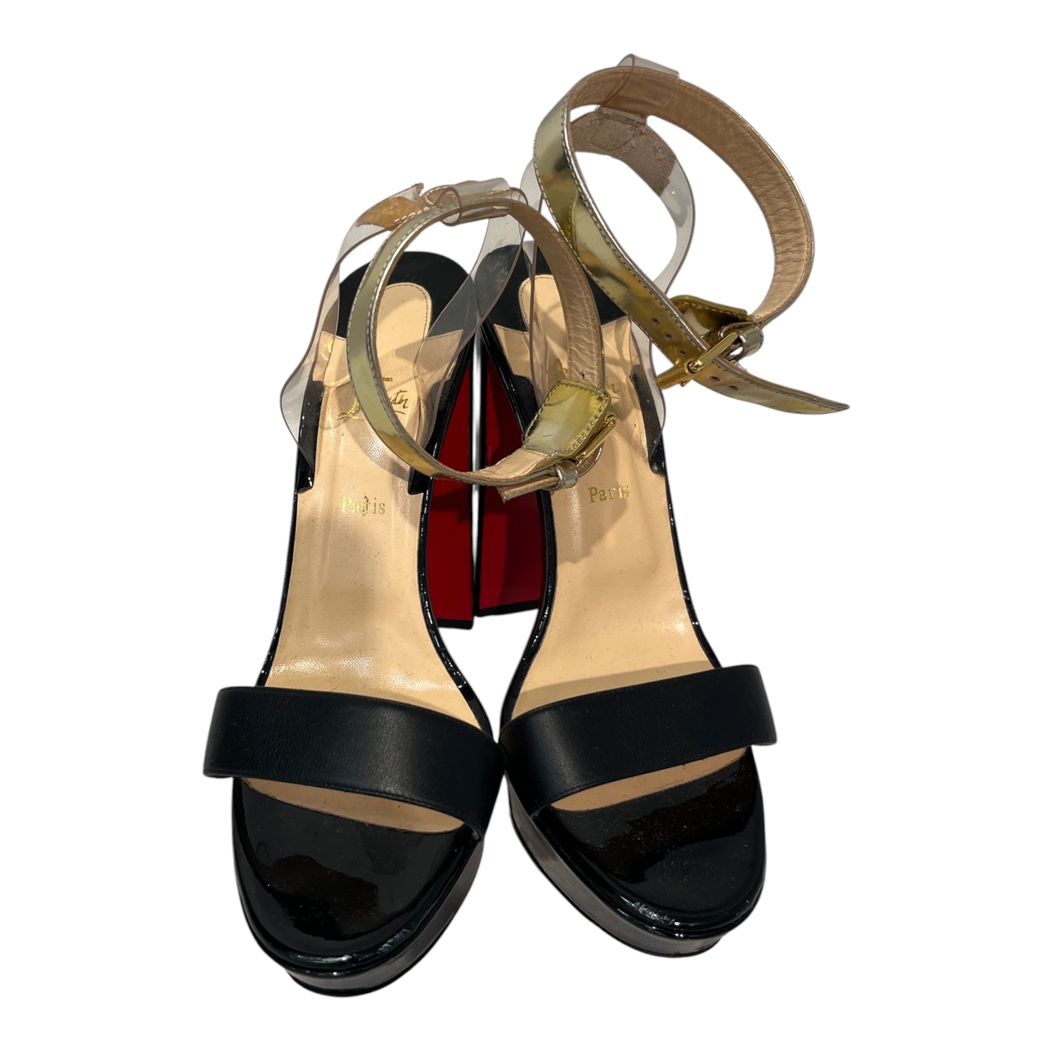Christian Louboutin/Heels/EU 40/Leather/BLK/Open-Toe/jonatina plat heels view 1