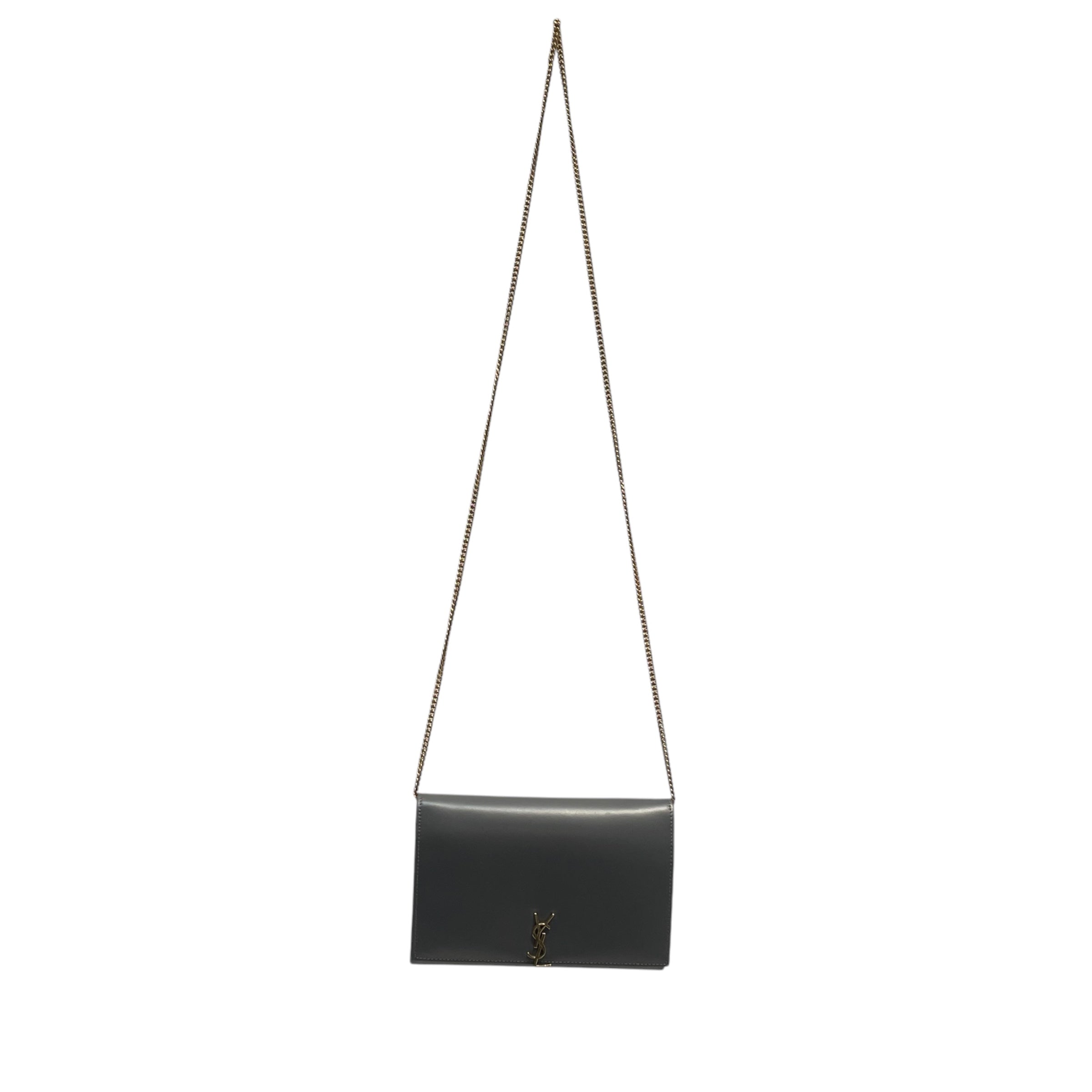 YVES SAINT LAURENT/Cross Body Bag/Leather/GRY/monogram gold chain view 1