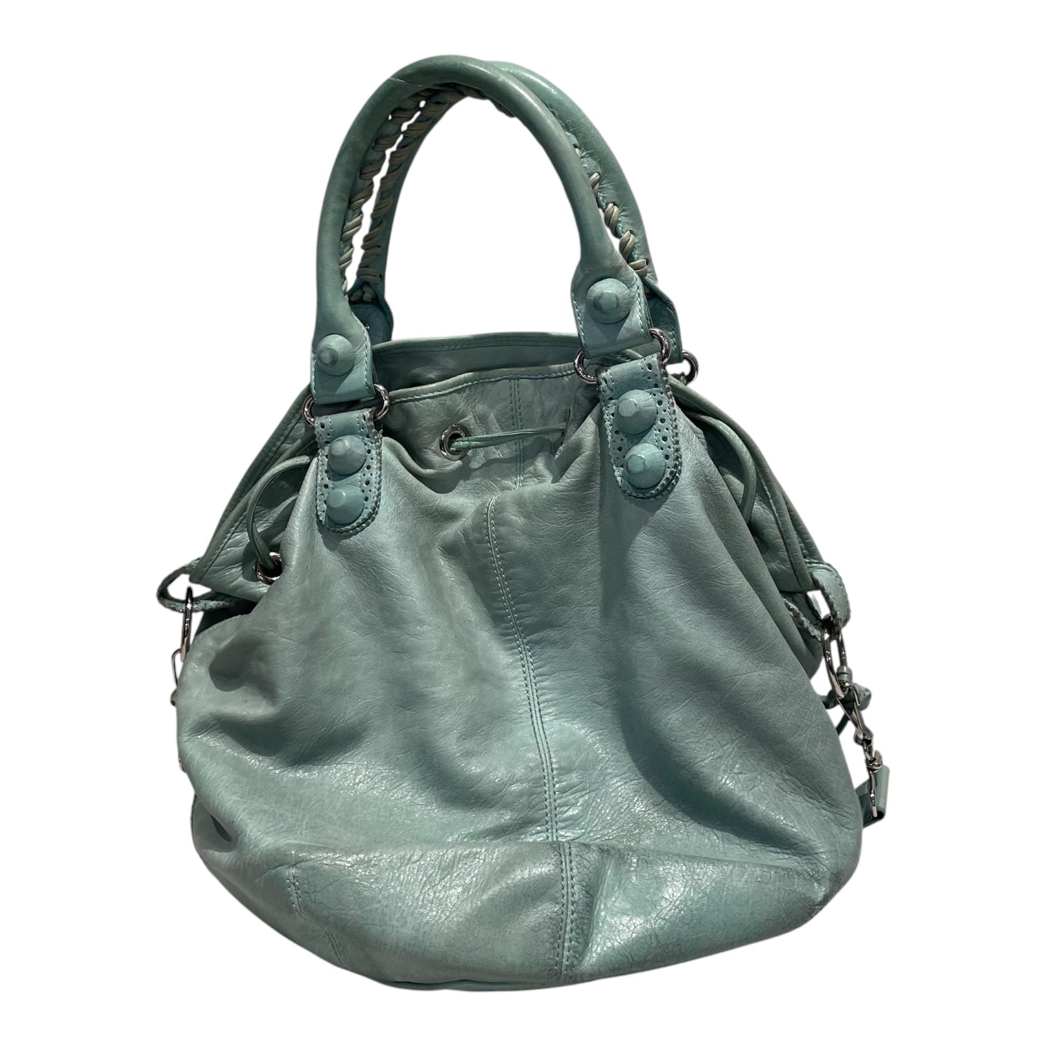 BALENCIAGA/Bag/Leather/BLU/Pompom motocross turquoise view 2