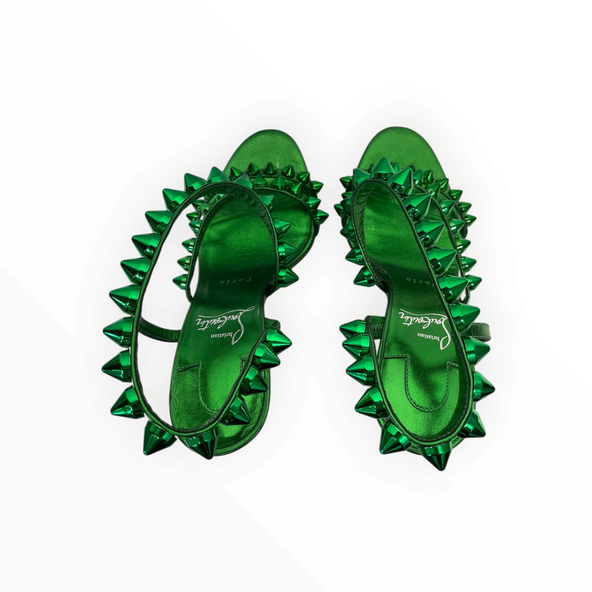 Christian Louboutin/Heels/EU 36.5/Leather/GRN/STUDDED GREEN HEELS view 3