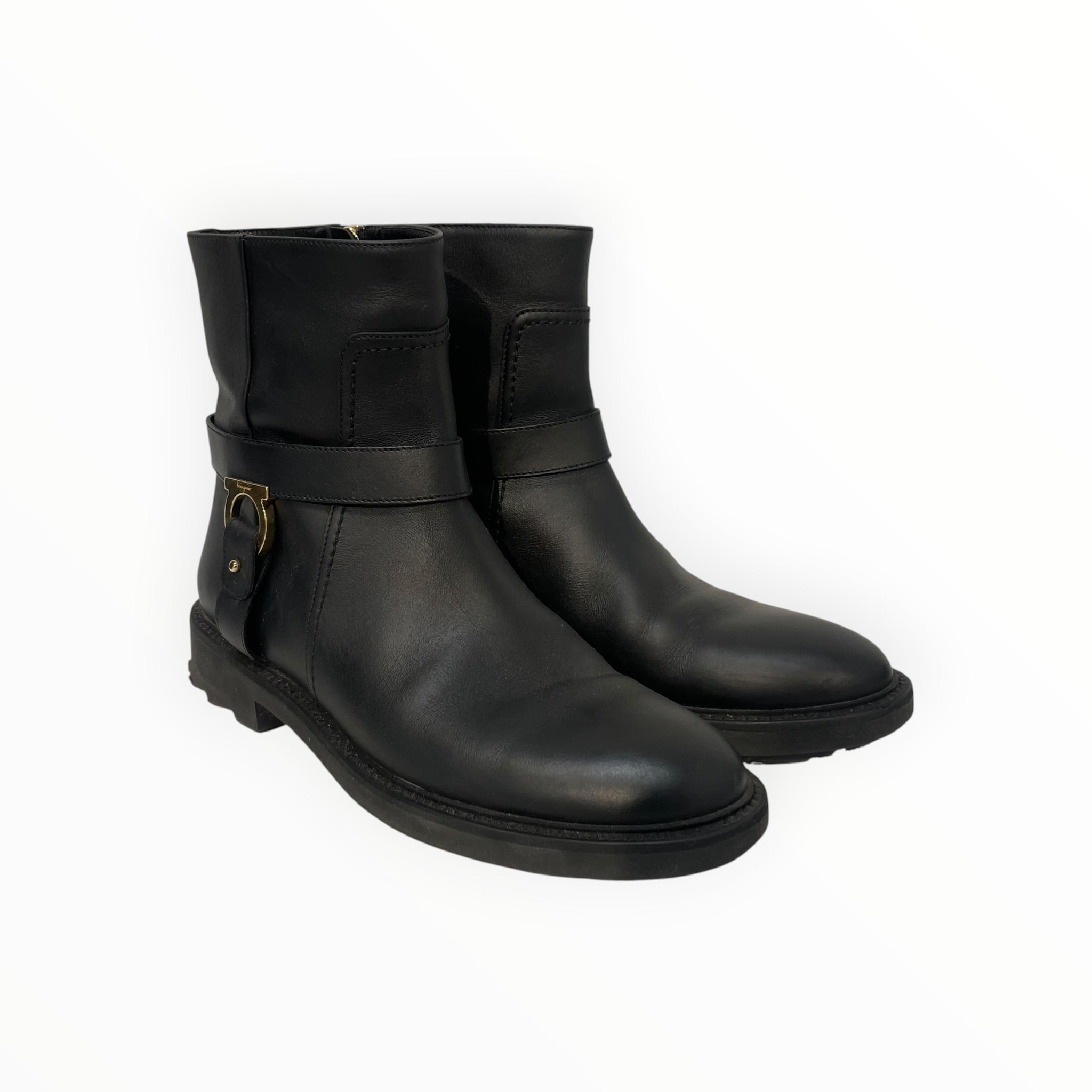 Salvatore Ferragamo/Ankle Boots/US 6.5/Leather/BLK/lampo moto boots view 1
