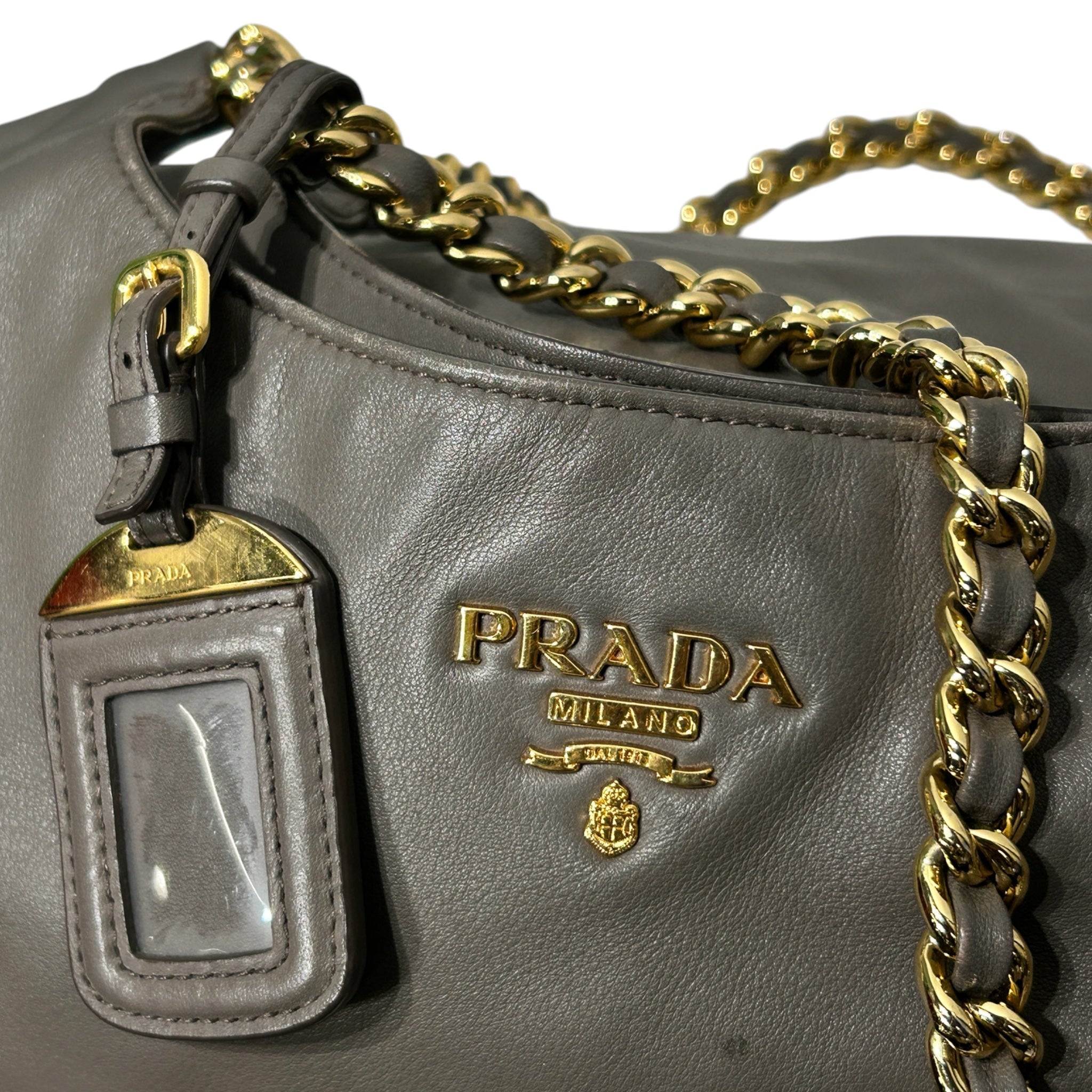 PRADA/Bag/Leather/GRY/HOBO BAG GOLD CHAIN view 5