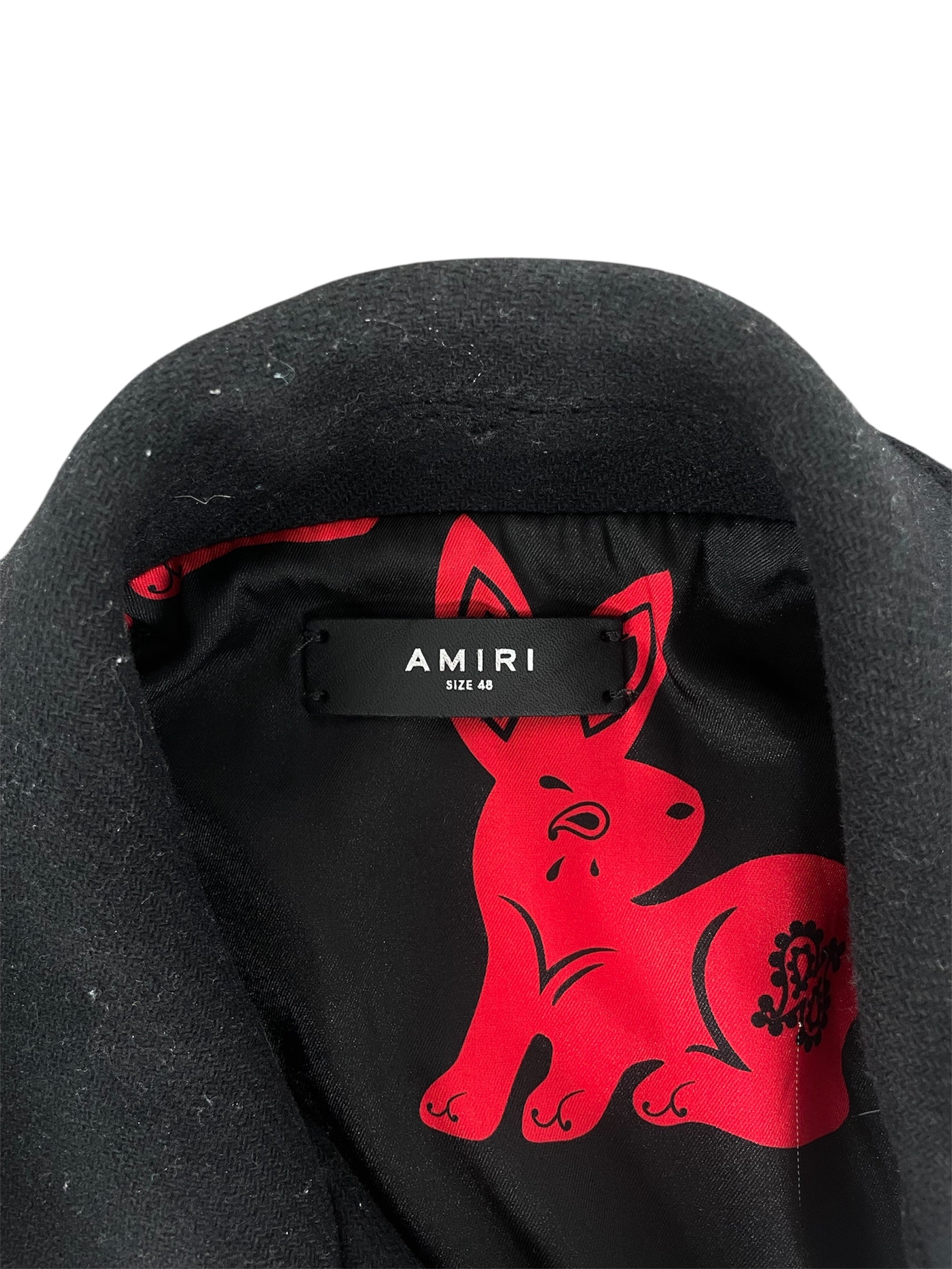 AMIRI/Souvenir Jkt/48/Wool/BLK/Graphic/2023 BONE SLEEVE RABBIT VRSTY view 3