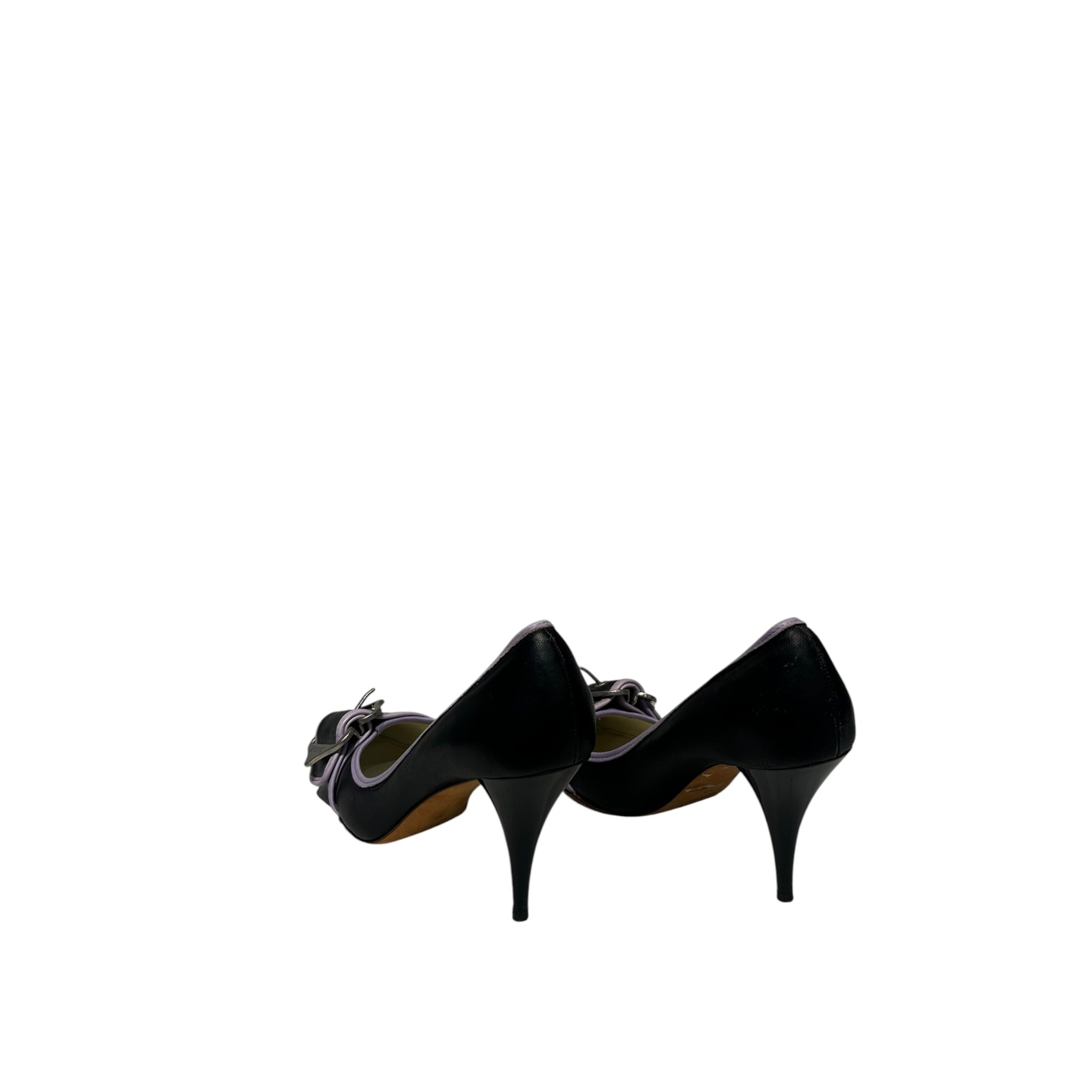 VERSUS VERSACE/Heels/EU 39/Border/Leather/BLK/Buckle/Purple border view 4