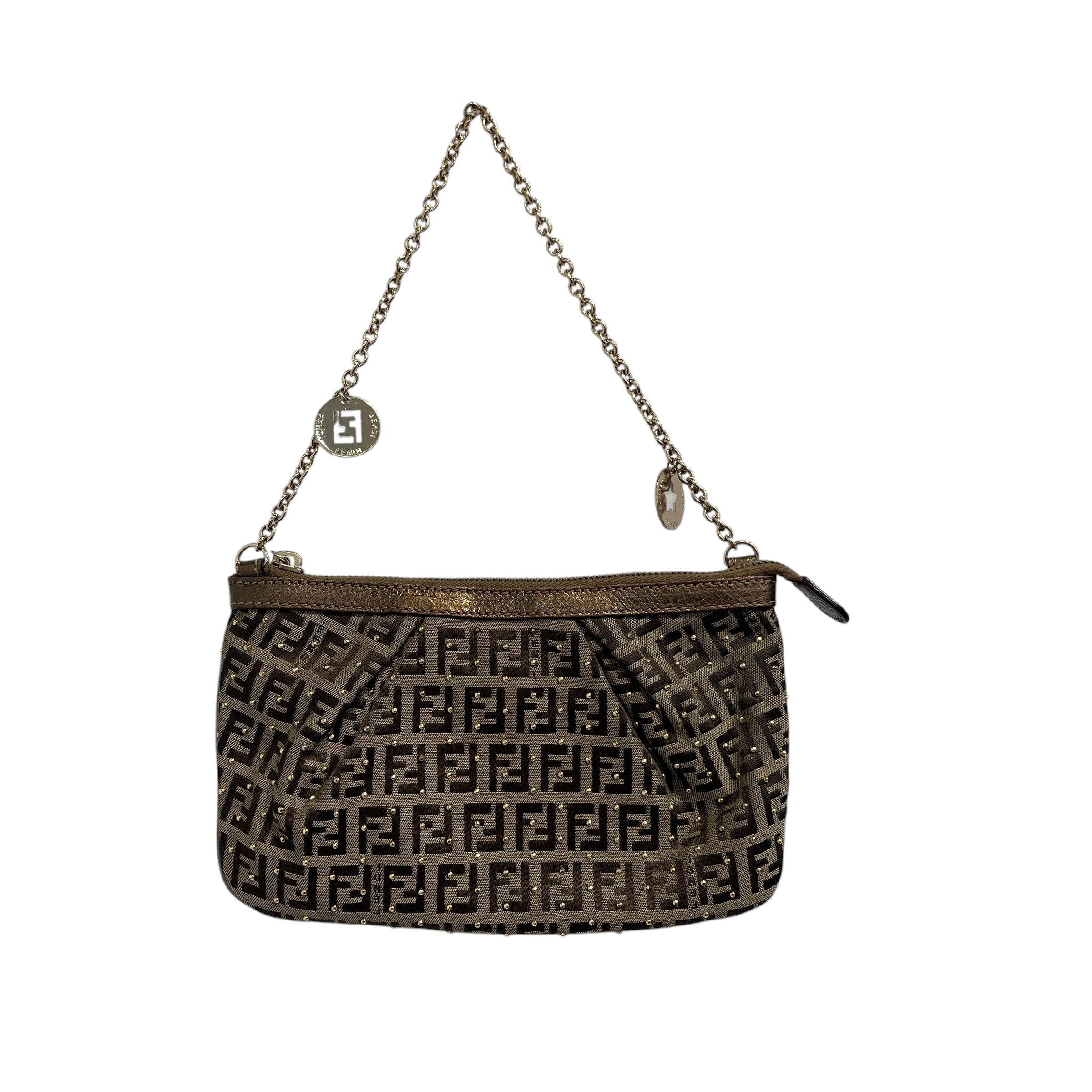 FENDI/Hand Bag/All Over Print/Cotton/BRW/Gold studded monogram fendi pr view 1