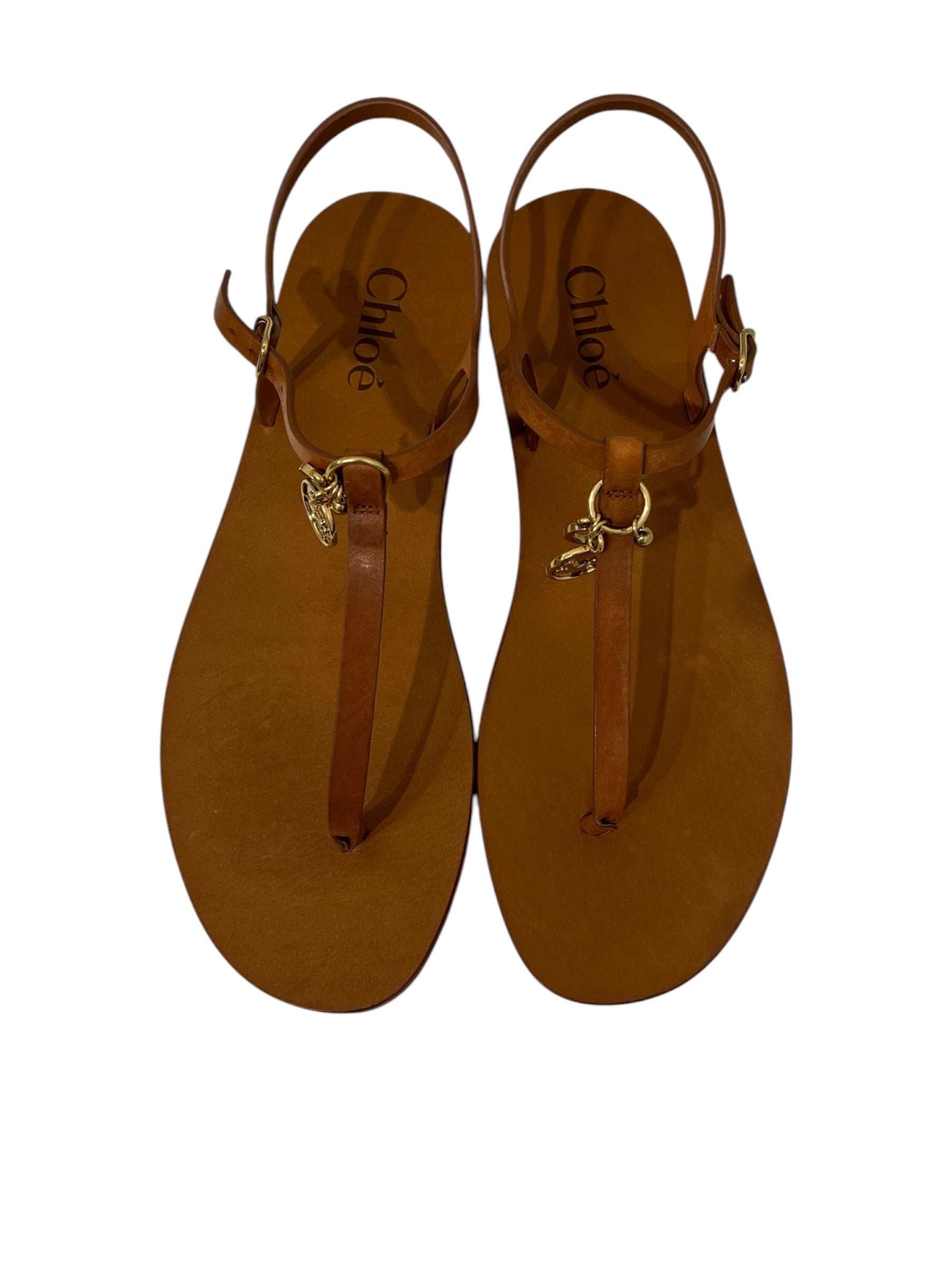 Chloe/Sandals/EU 40/Leather/BRW/Ankle Strap/GOLD LOGO CHARMS THONG view 6