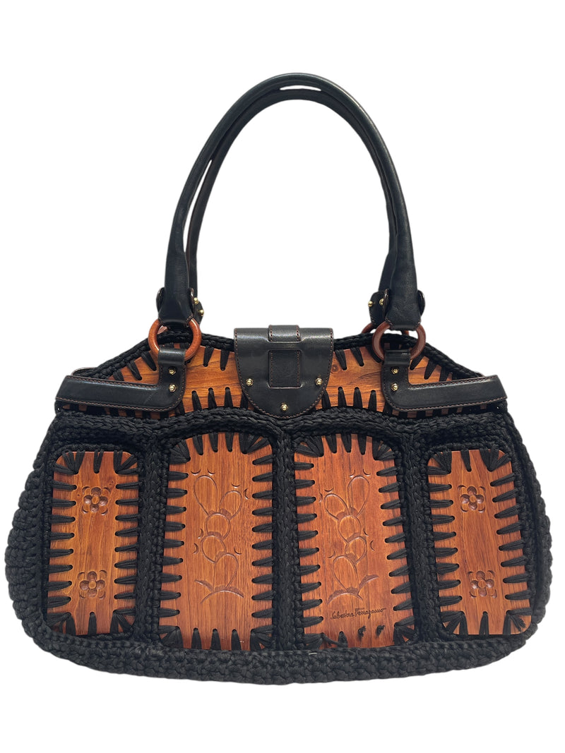 Salvatore Ferragamo/Hand Bag/OS/BLK/Wooden Crochet Bag