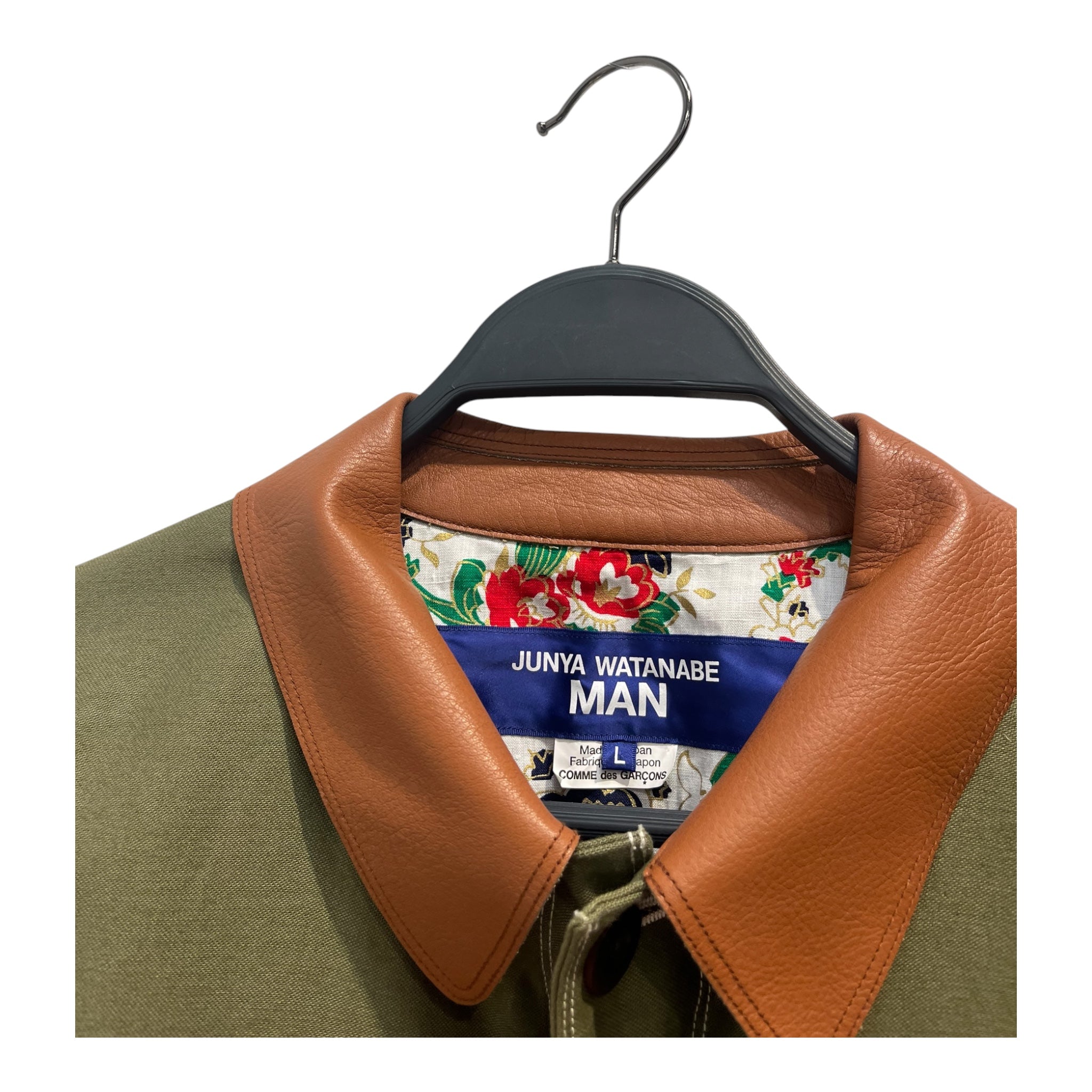 JUNYA WATANABE COMME des GARCONS/Jacket/L/GRN/LEATHER ACCENT SILK BACK view 3