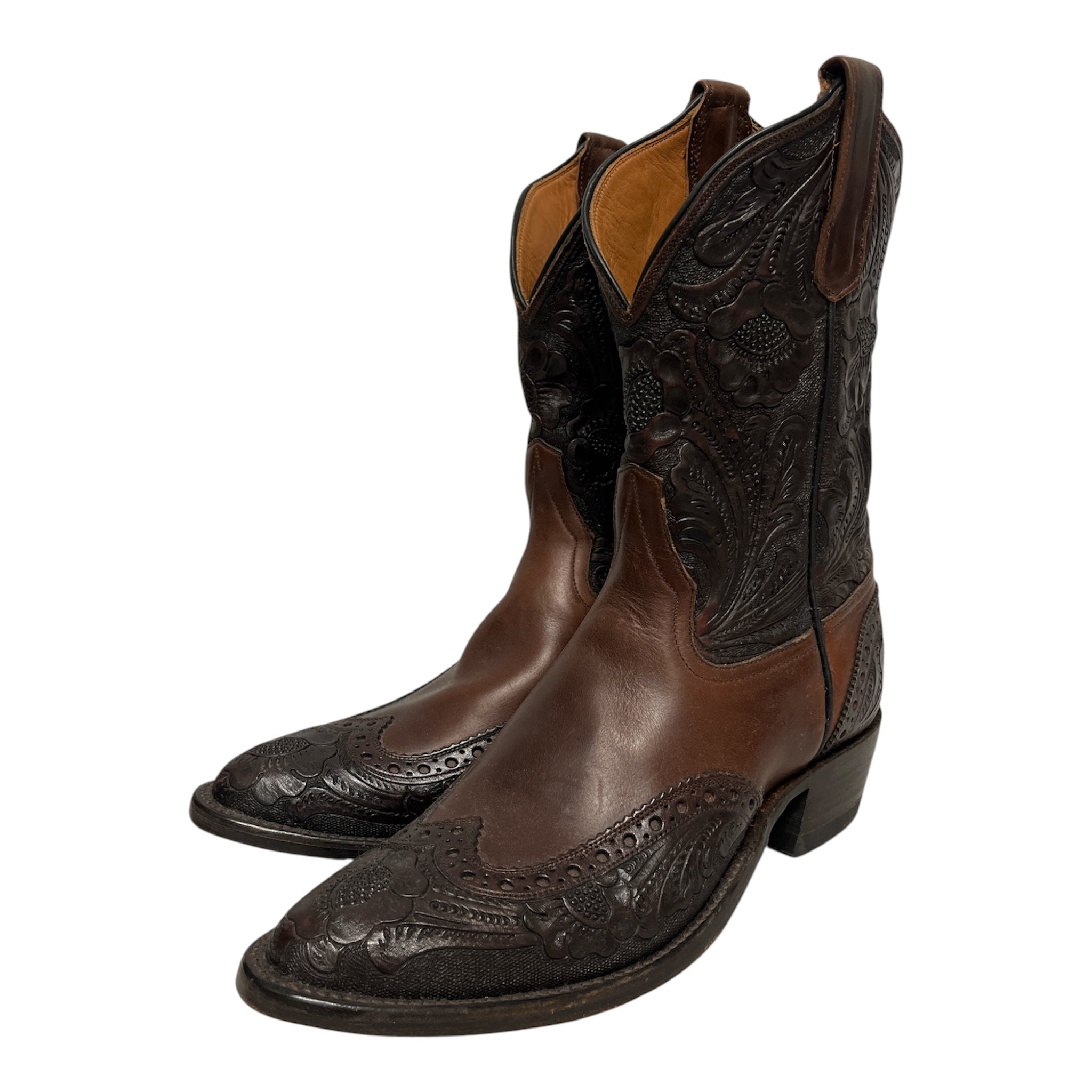 RRL/Cowboy Boots/US 9/Leather/BRW/HAND TOOLED WINGTIPS view 1