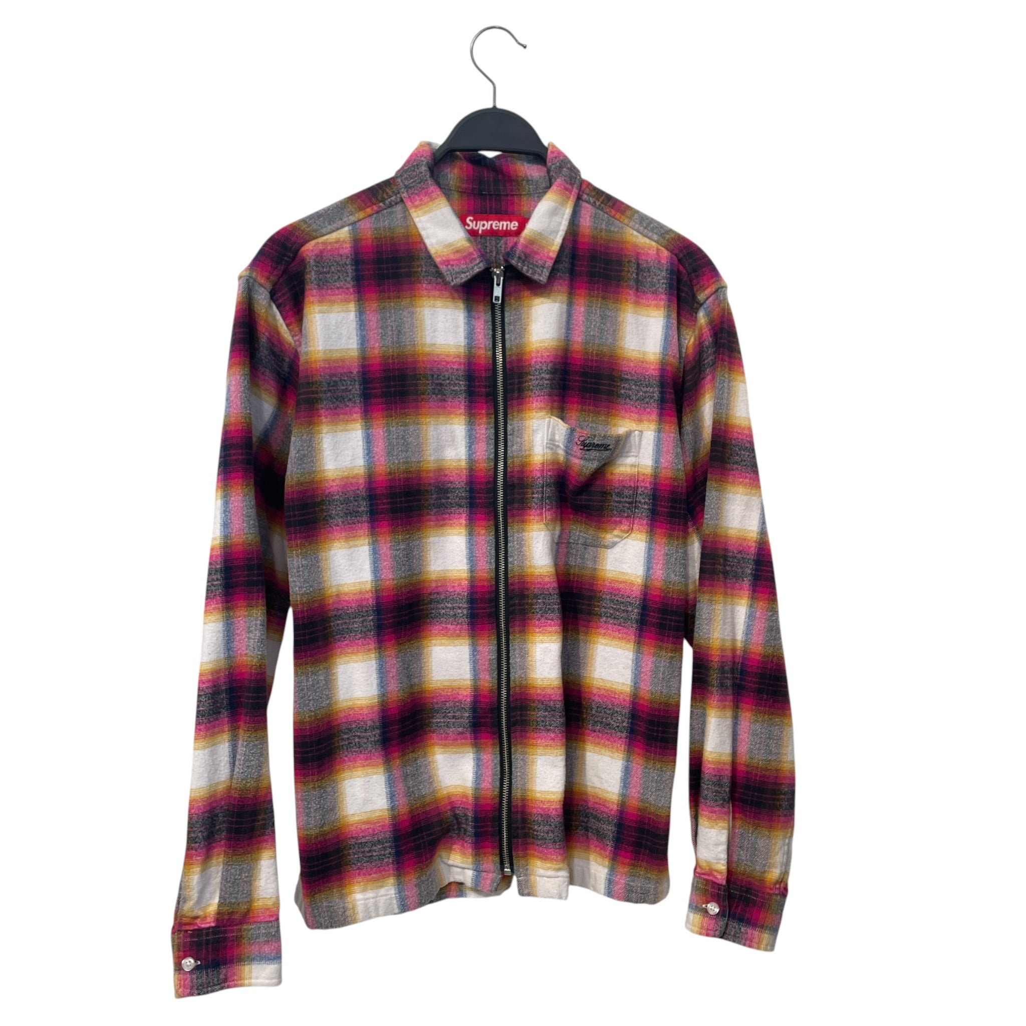 Supreme/Flannel Shirt/M/Cotton/PNK/plaid flannel zip up view 1