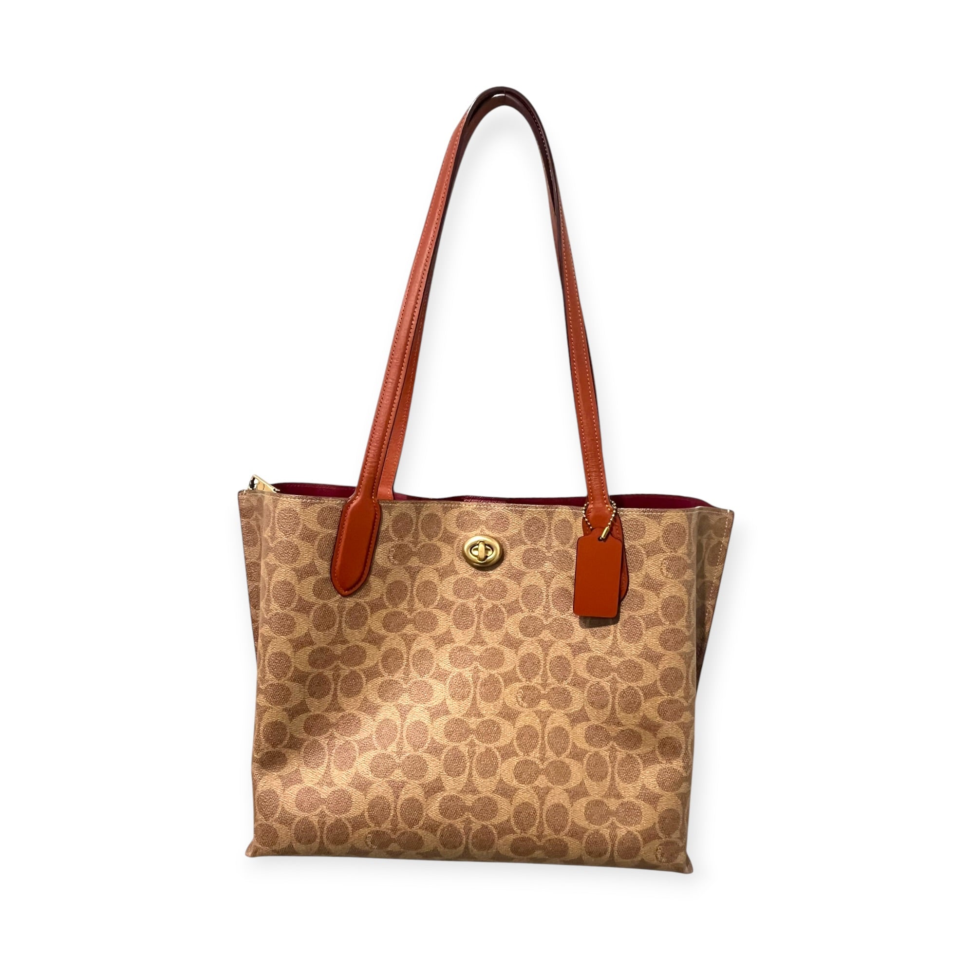 COACH/Bag/Monogram/Leather/BRW/red interior twist closure view 1