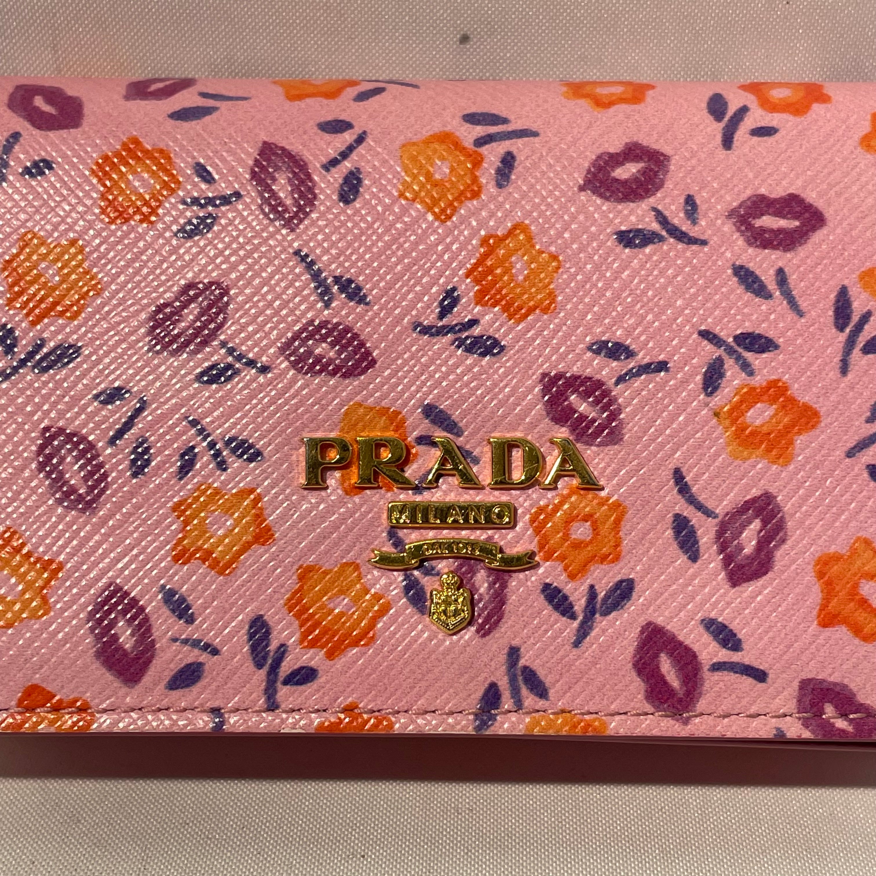 PRADA/Bifold Wallet/Floral Pattern/Leather/PNK/L's/ view 5