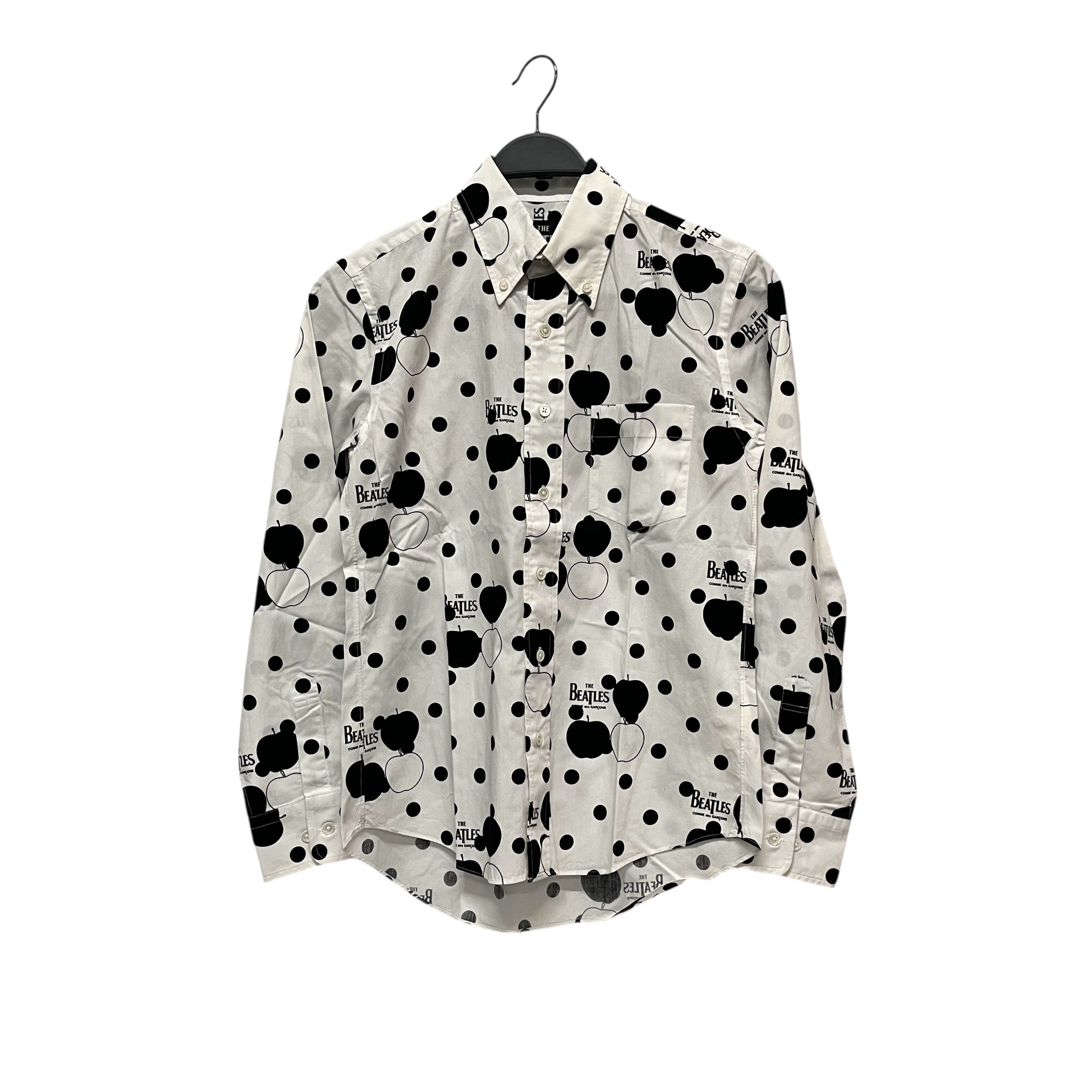 THE BEATLES COMME des GARCONS/LS Shirt/S/Cotton/WHT/All Over Print/WHITE/BLK APPLE POLKA DOT BNWT view 1