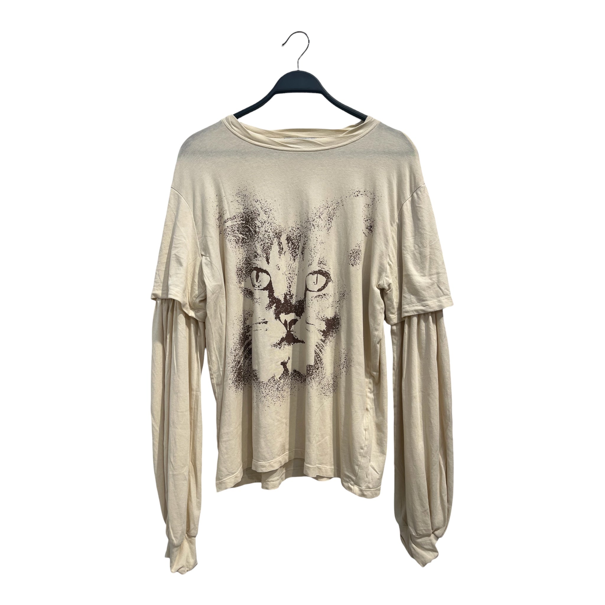 OPEN YY/LS T-Shirt/L/Cotton/CRM/cat graphic view 1