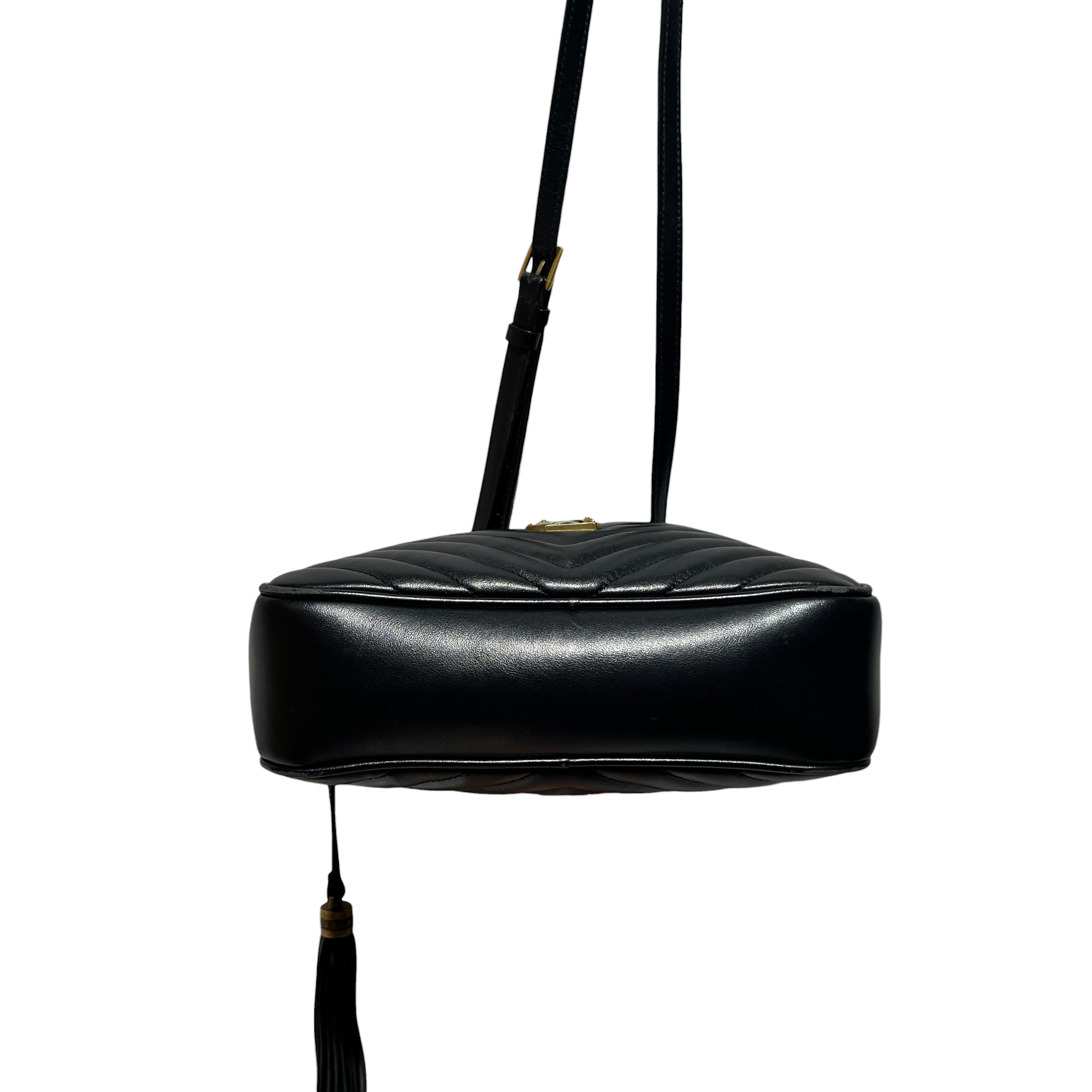 YVES SAINT LAURENT/Cross Body Bag/Leather/BLK/chevron camera bag view 3