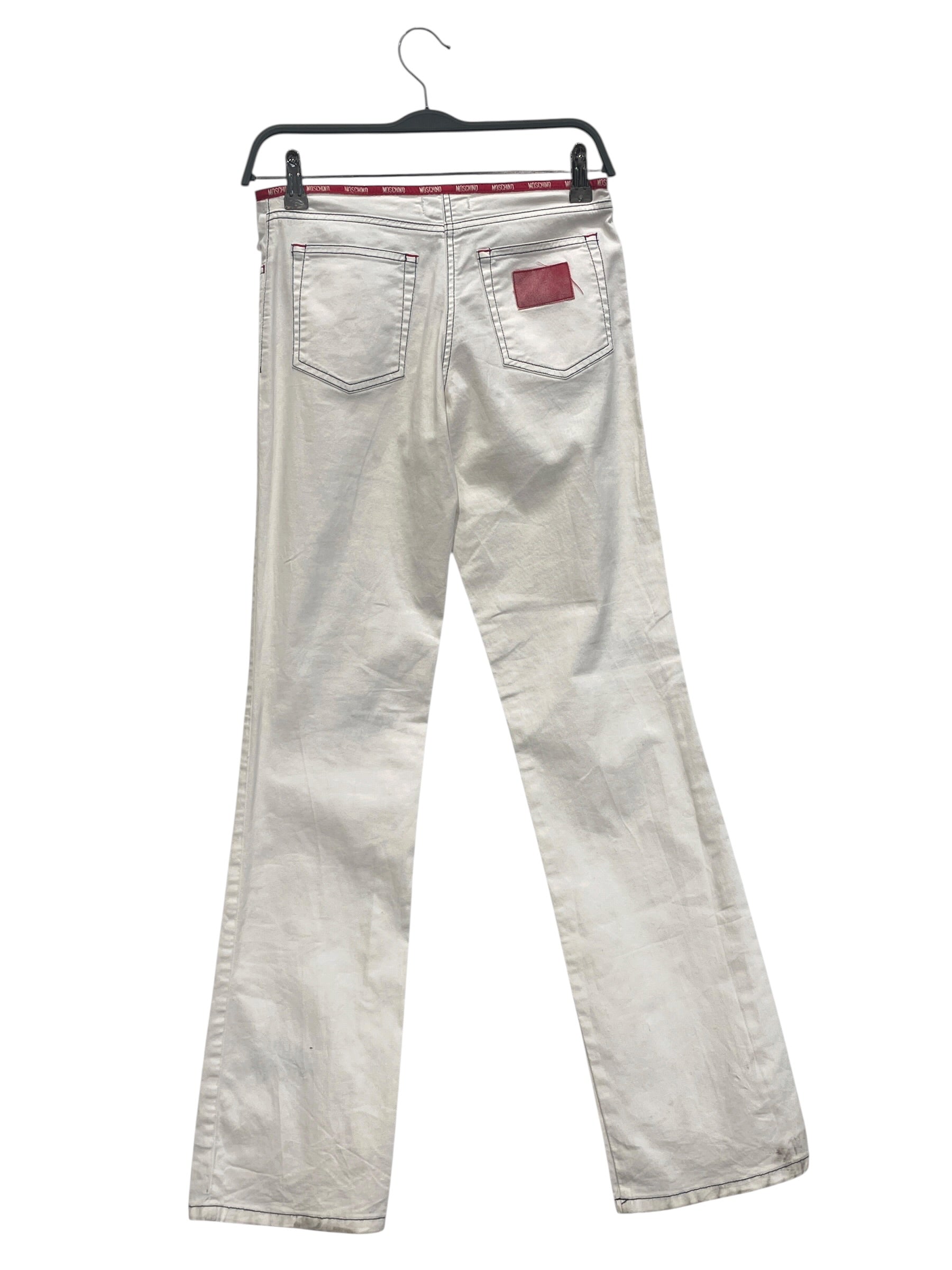 MOSCHINO JUNIOR/Skinny Pants/42/Cotton/WHT/OVERSTITCH/LOGO WAISTBAND view 2