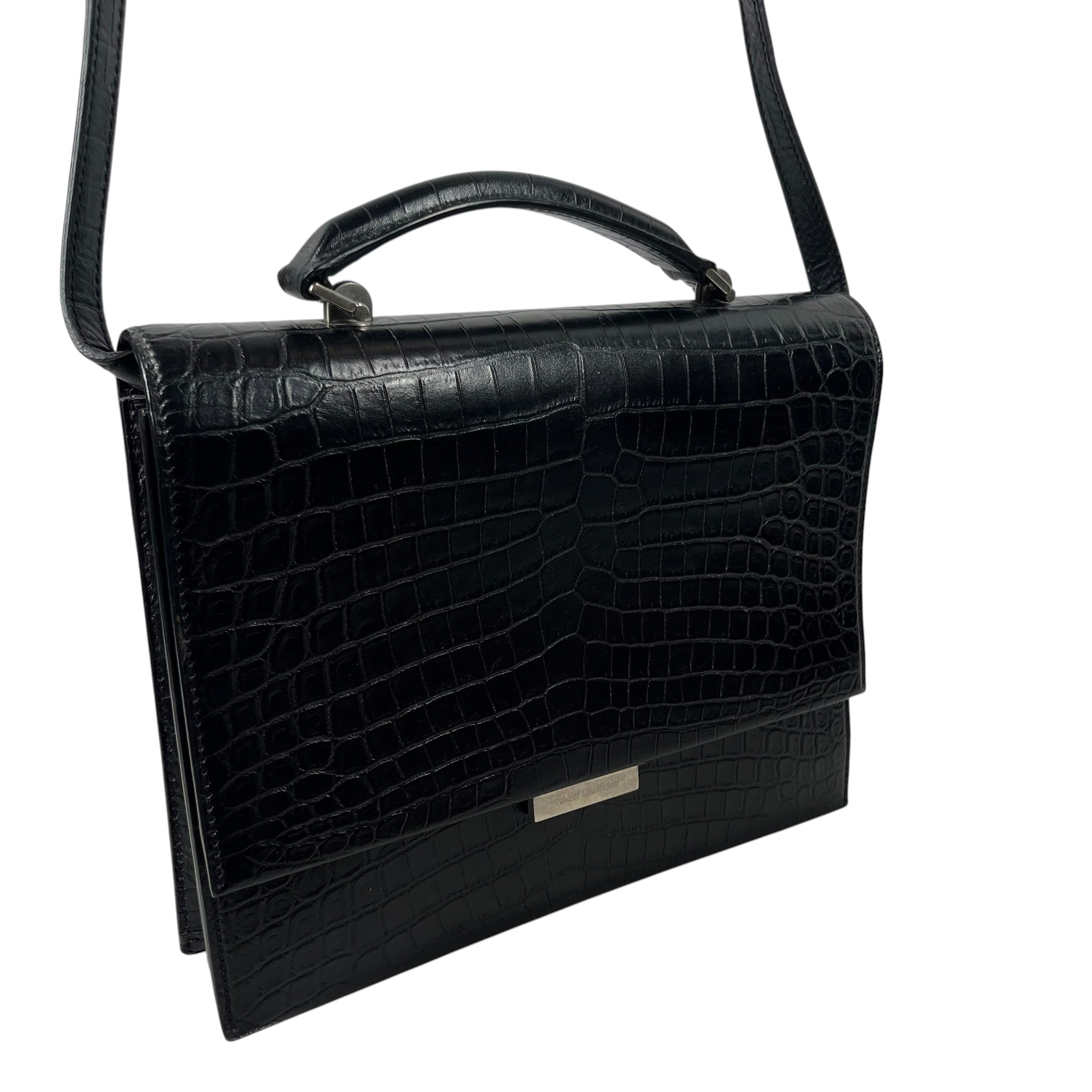 SAINT LAURENT/Hand Bag/Animal Pattern/Leather/BLK/Medium Babylone Top Handle Bag view 6