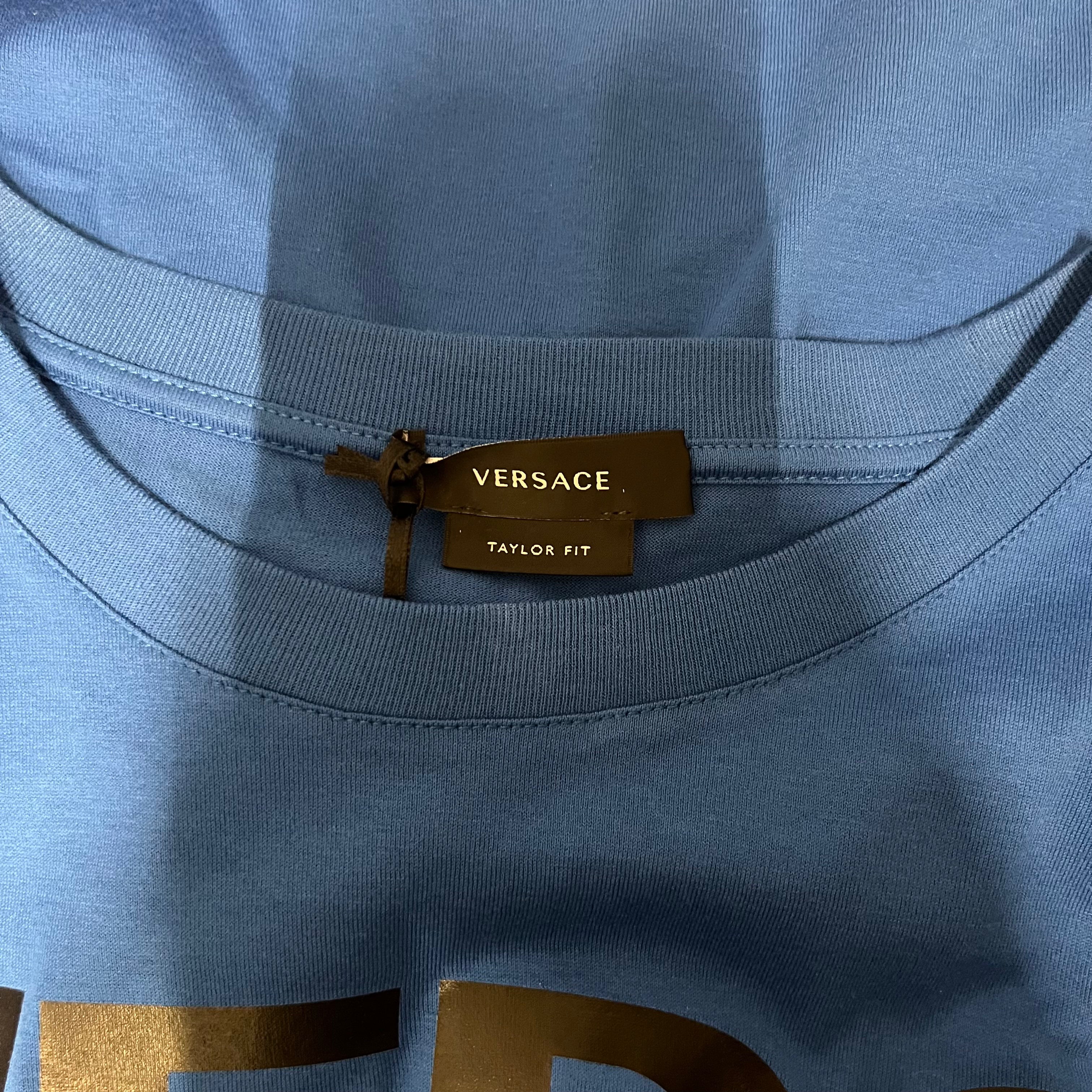 VERSACE/T-Shirt/XXL/Cotton/BLU/Graphic/sideways logo wTAGS view 3