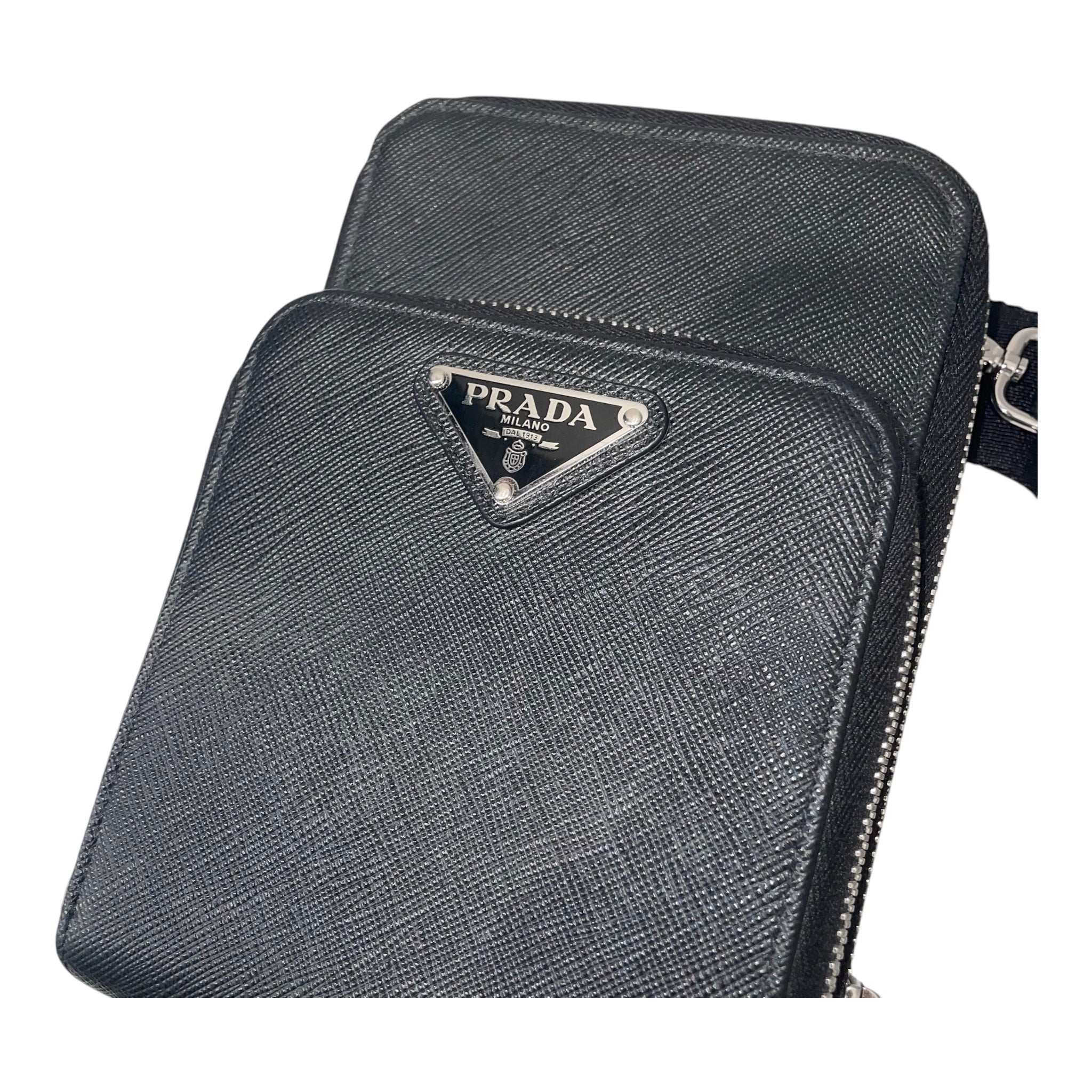 PRADA/Cross Body Bag/Leather/BLK/smartphone holder view 6