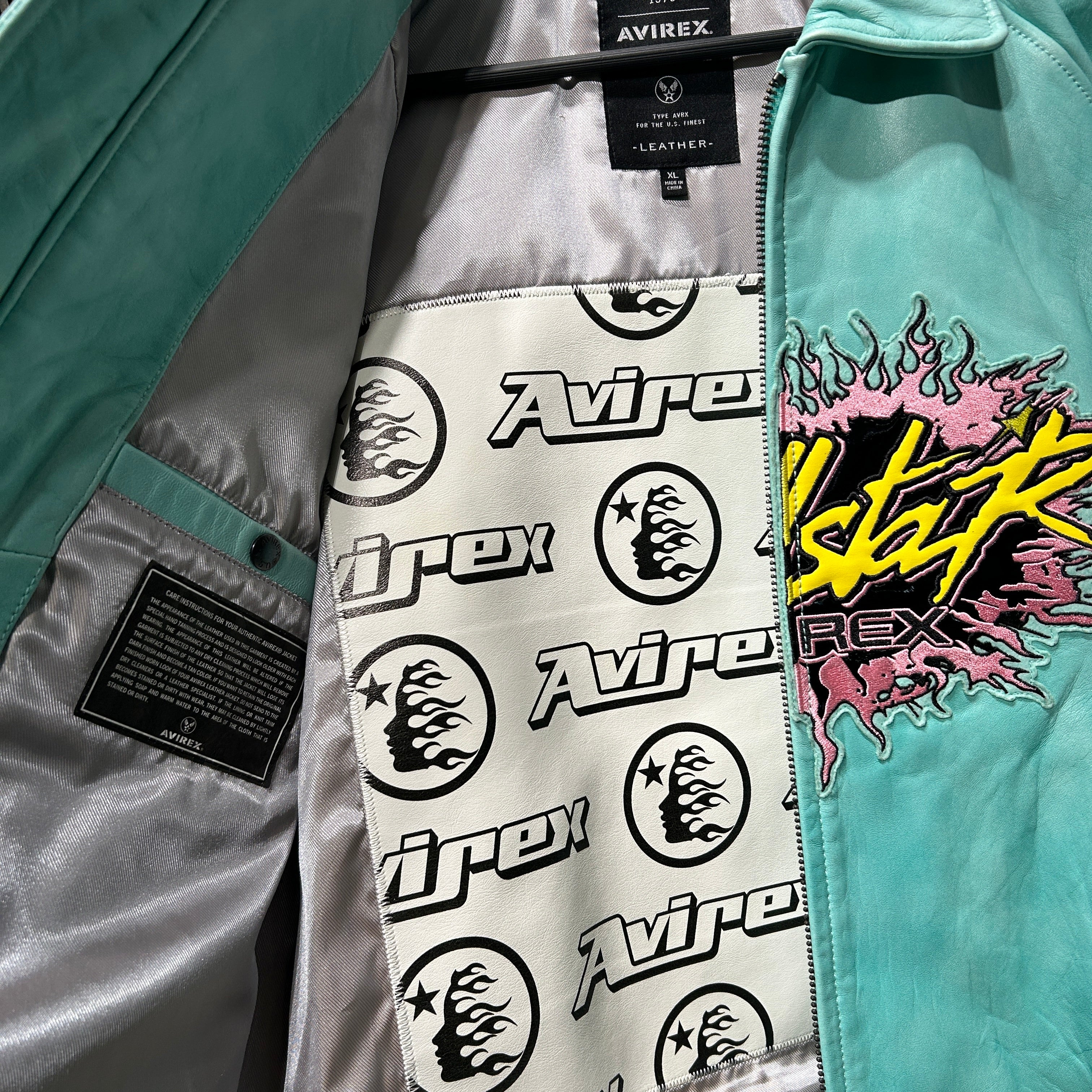 HELLSTAR/AVIREX/Leather Jkt/XL/Leather/BLU/All Over Print/TEAL FACE VARISTY view 3