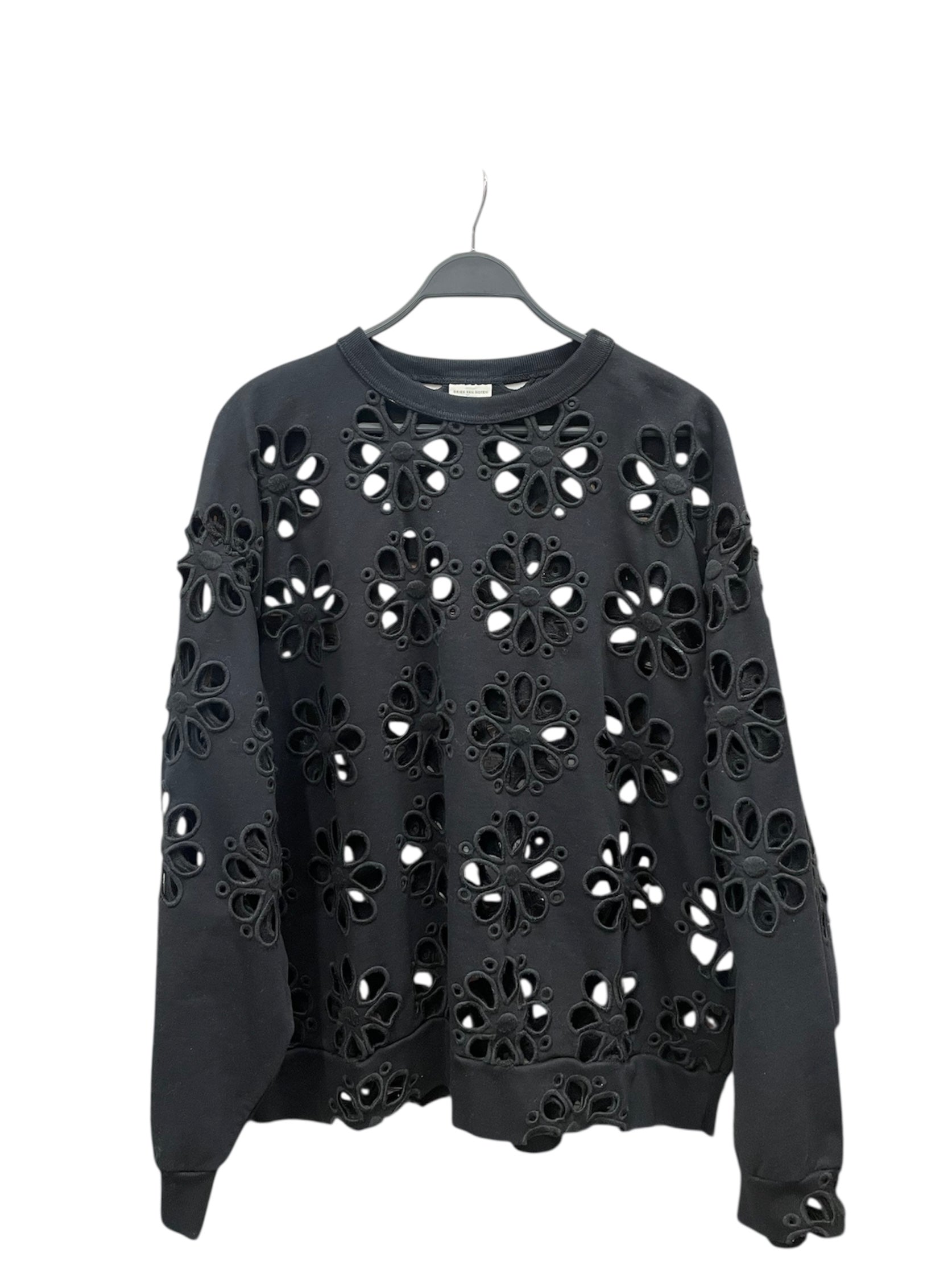 DRIES VAN NOTEN/Sweater/L/Cotton/BLK/FLORAL CUTOUT SWEATER view 1