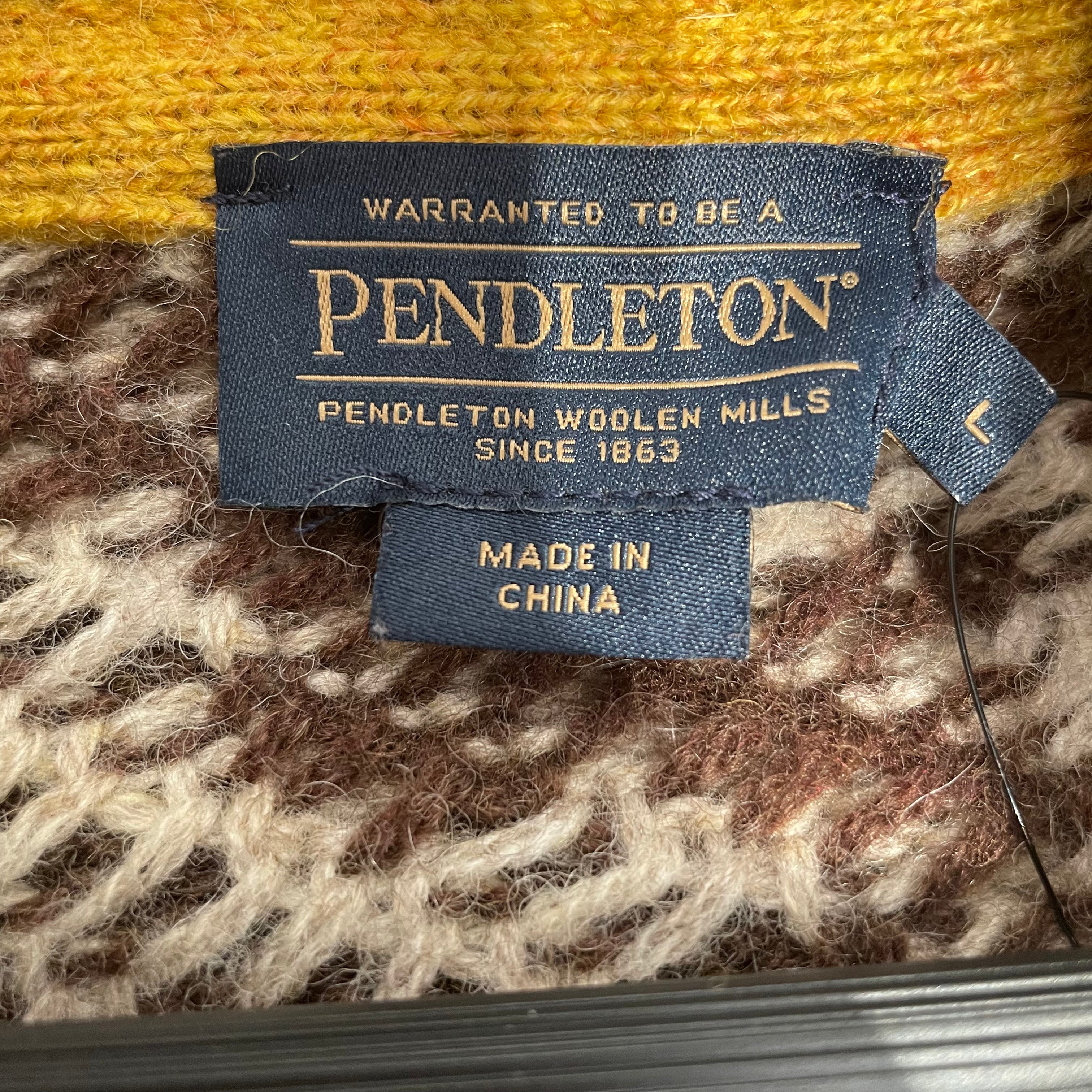 PENDLETON/Sweater/L/All Over Print/Wool/YEL/BROWN KNIT MOTIF view 3