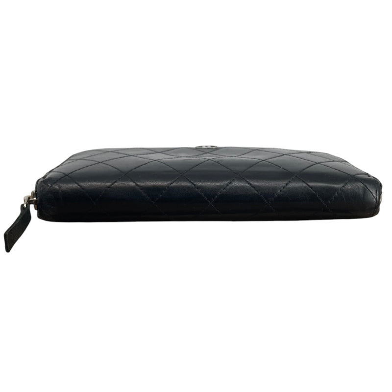 CHANEL/Long Wallet/Leather/BLK/MAROON LINING