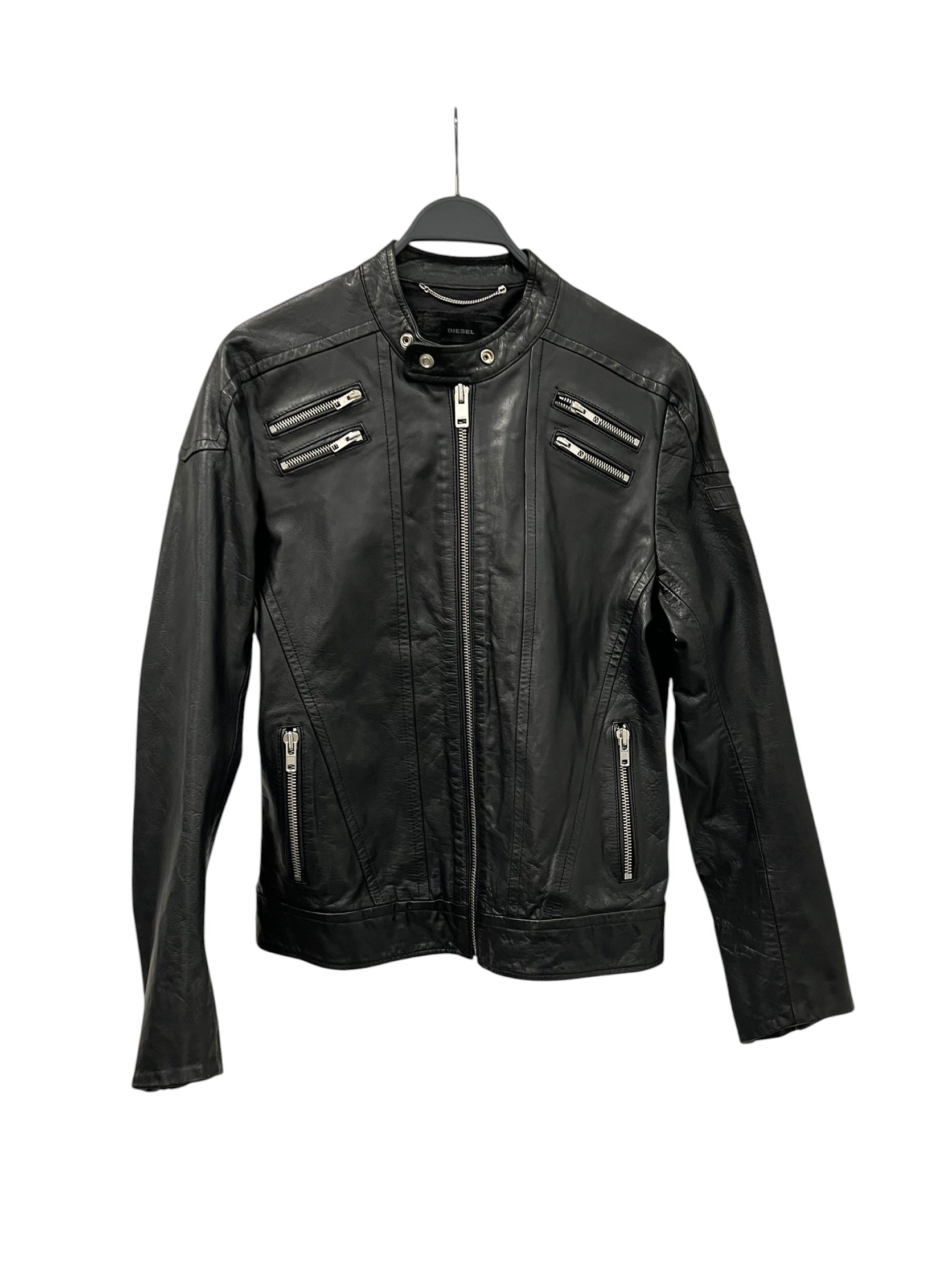 DIESEL/Leather Jkt/XL/Leather/BLK/SNAP COLLAR ARROW LOGO SLEEVE view 1