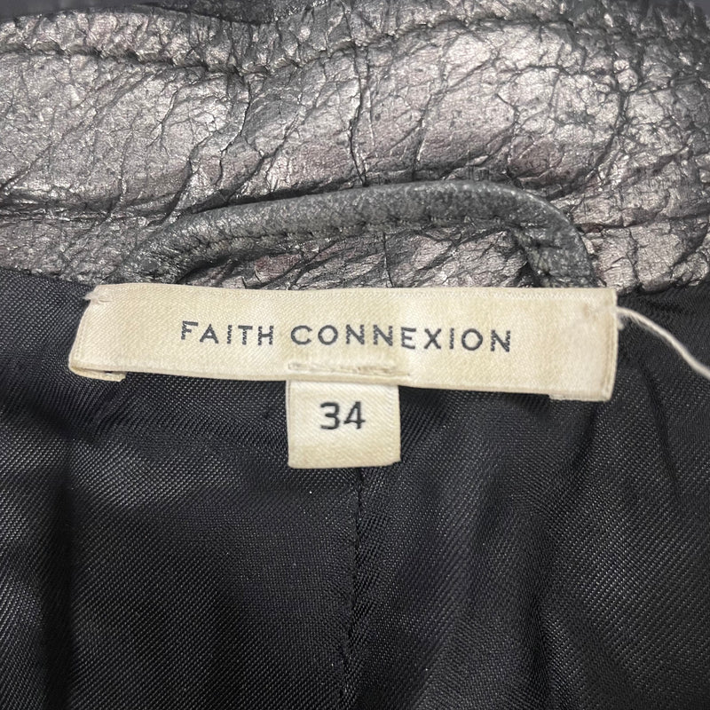 Faith Connexion/Riders Jkt (W)/34/SLV/METALLIC RIBBED ELBOWS
