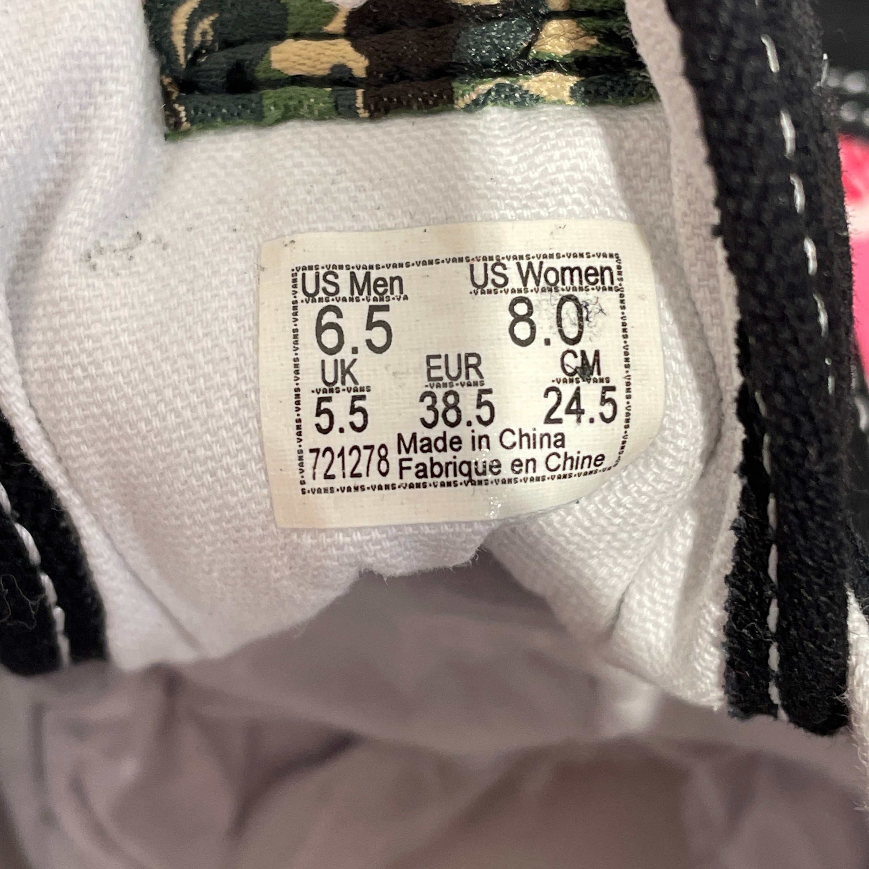 BAPE STA!/VANS/Low-Sneakers/US 8/Camouflage/Leather/BLK/OLD SKOOL view 7