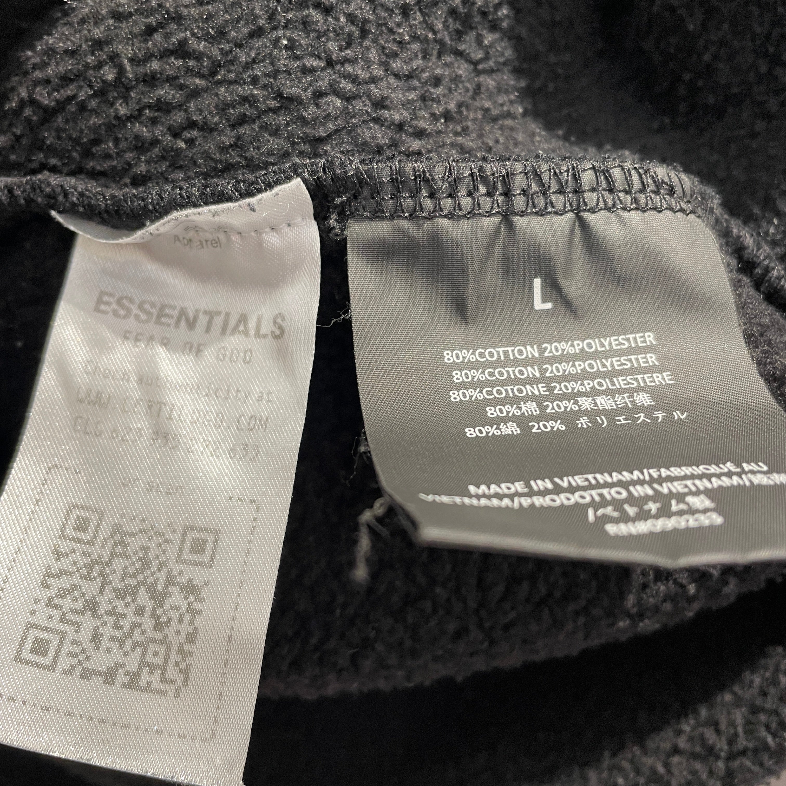 ESSENTIALS/Hoodie/L/Cotton/BLK/Essentials FOG cropped view 3