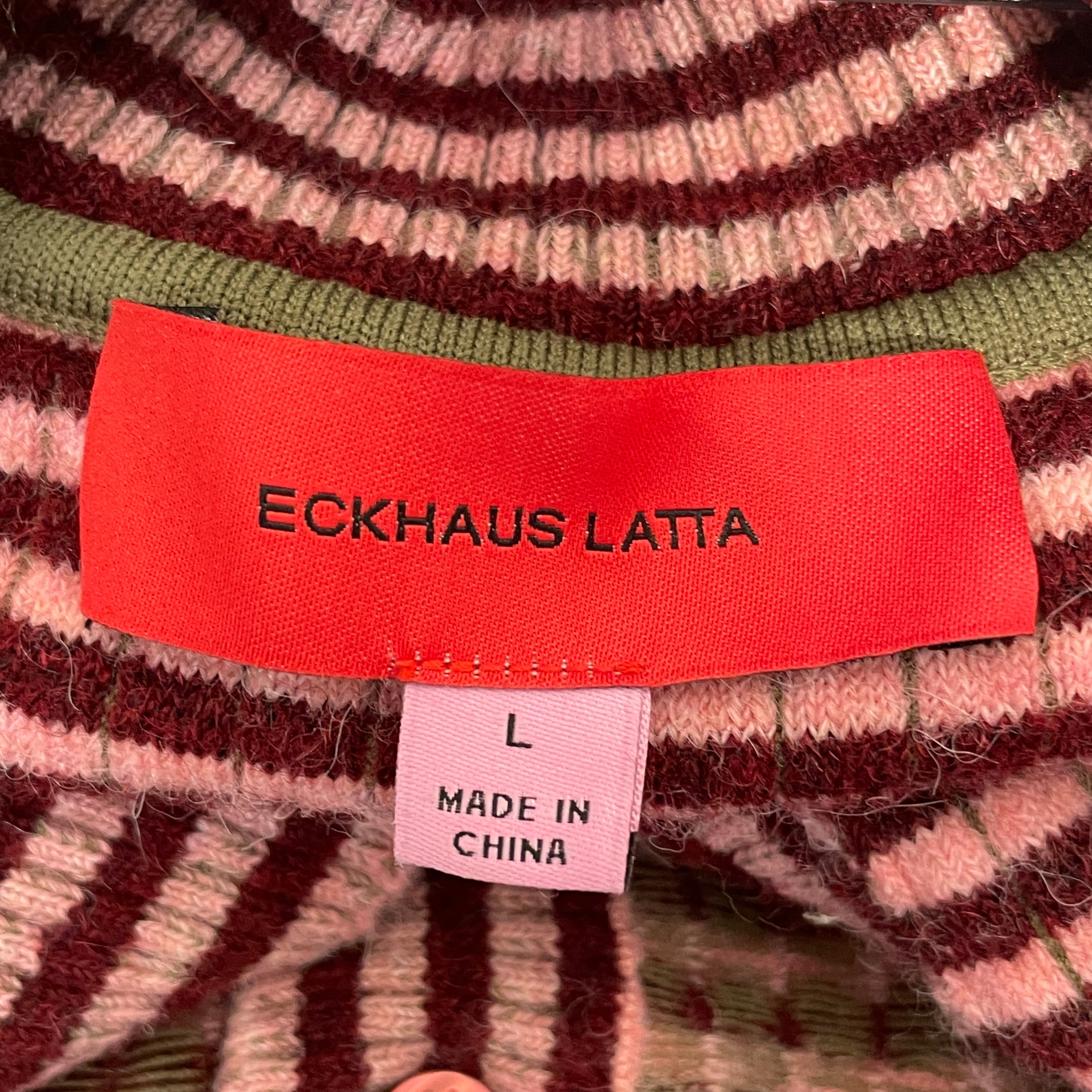 ECKHAUS LATTA/LS T-Shirt/L/Cotton/GRN/stripes/geen/pink/red view 3