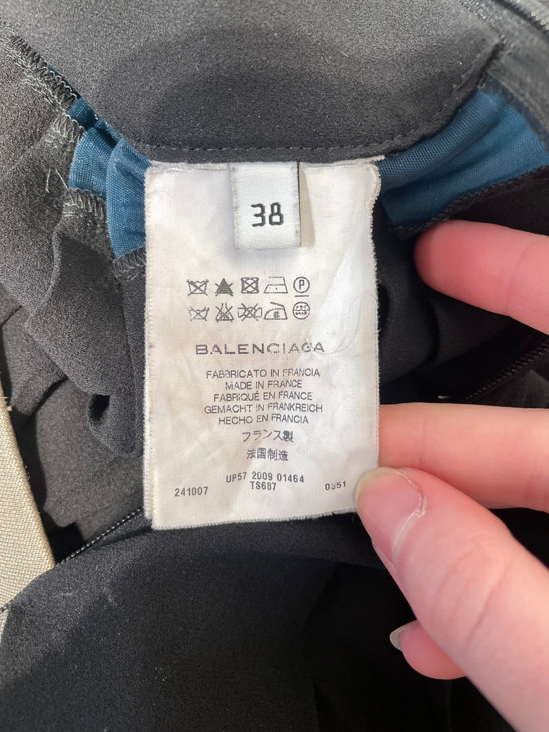 BALENCIAGA/Skirt/38/Stripe/Polyester/BLK/Pleated Mini Skirt