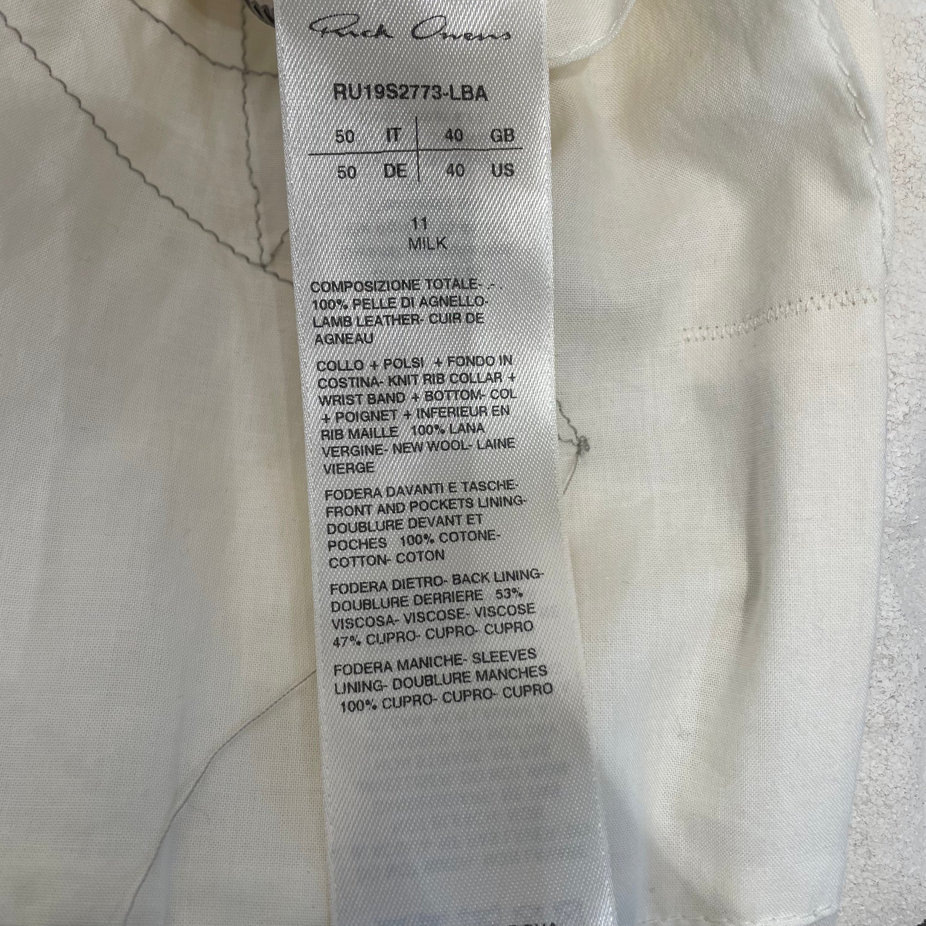 Rick Owens/Jacket/40/Leather/WHT/Babel S/S 2019 RU19S2773-LBA view 3