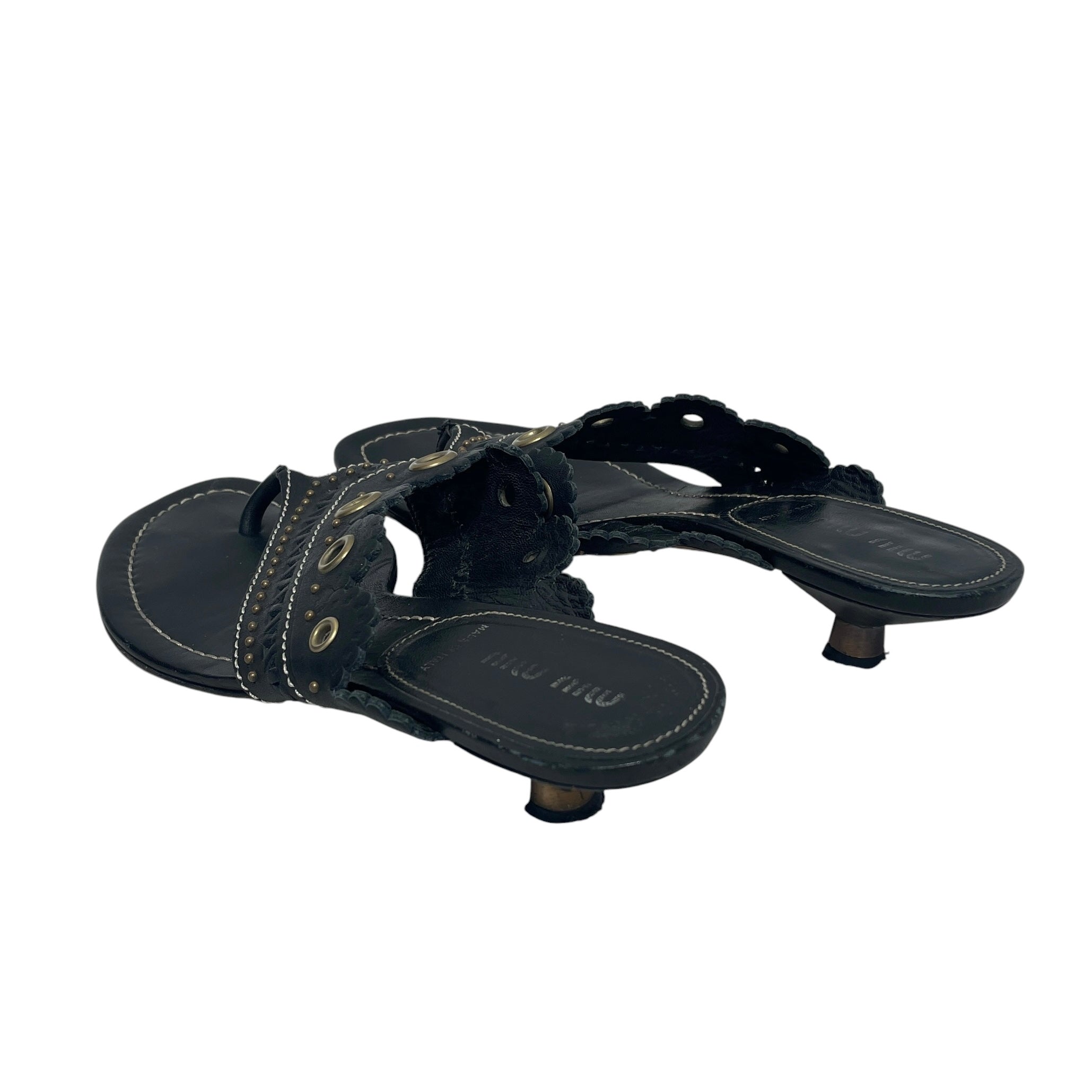 MIU MIU/Sandals/EU 37.5/Leather/BLK/Vintage Grommet Stud Mini Heel view 2