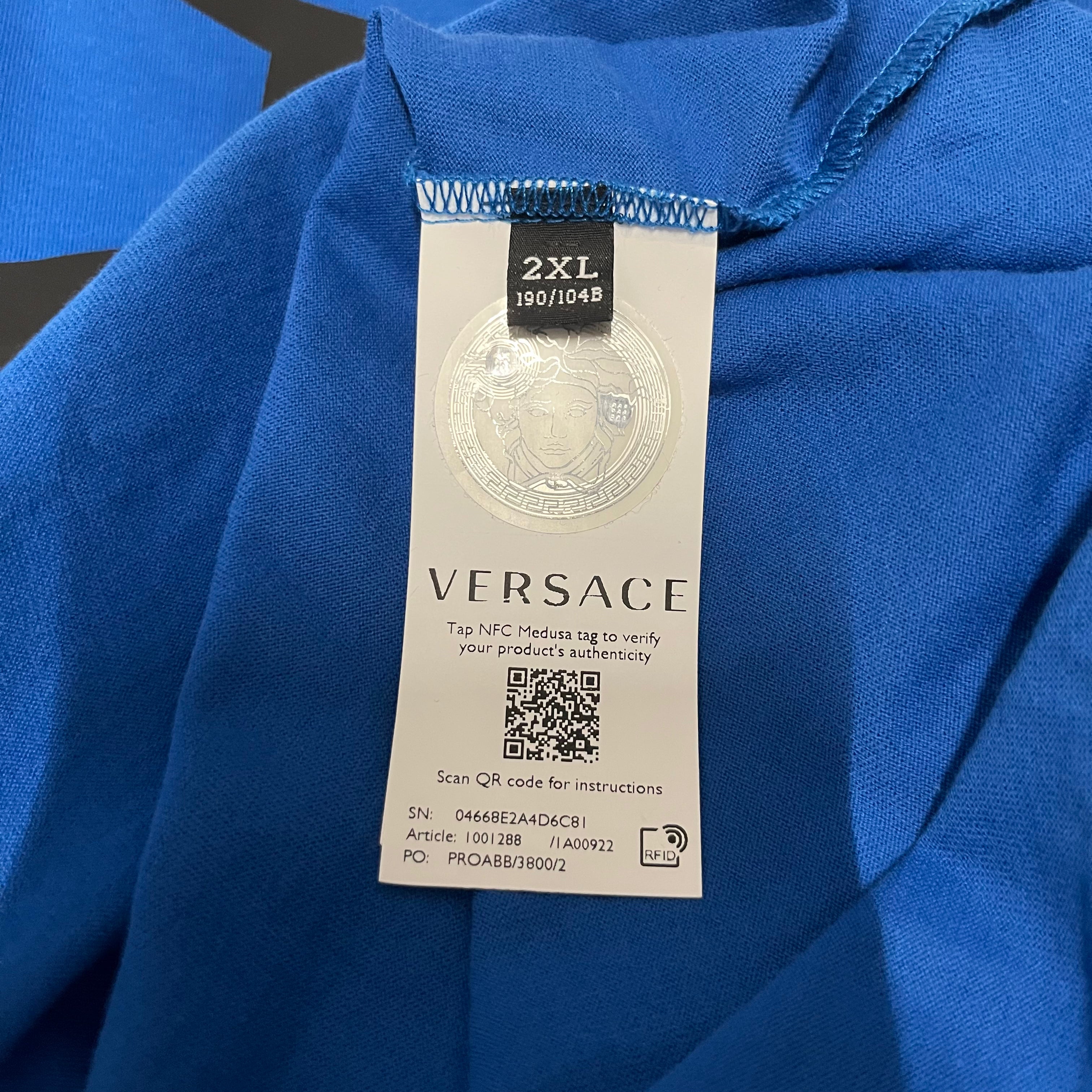 VERSACE/T-Shirt/XXL/Cotton/BLU/Graphic/sideways logo wTAGS view 4