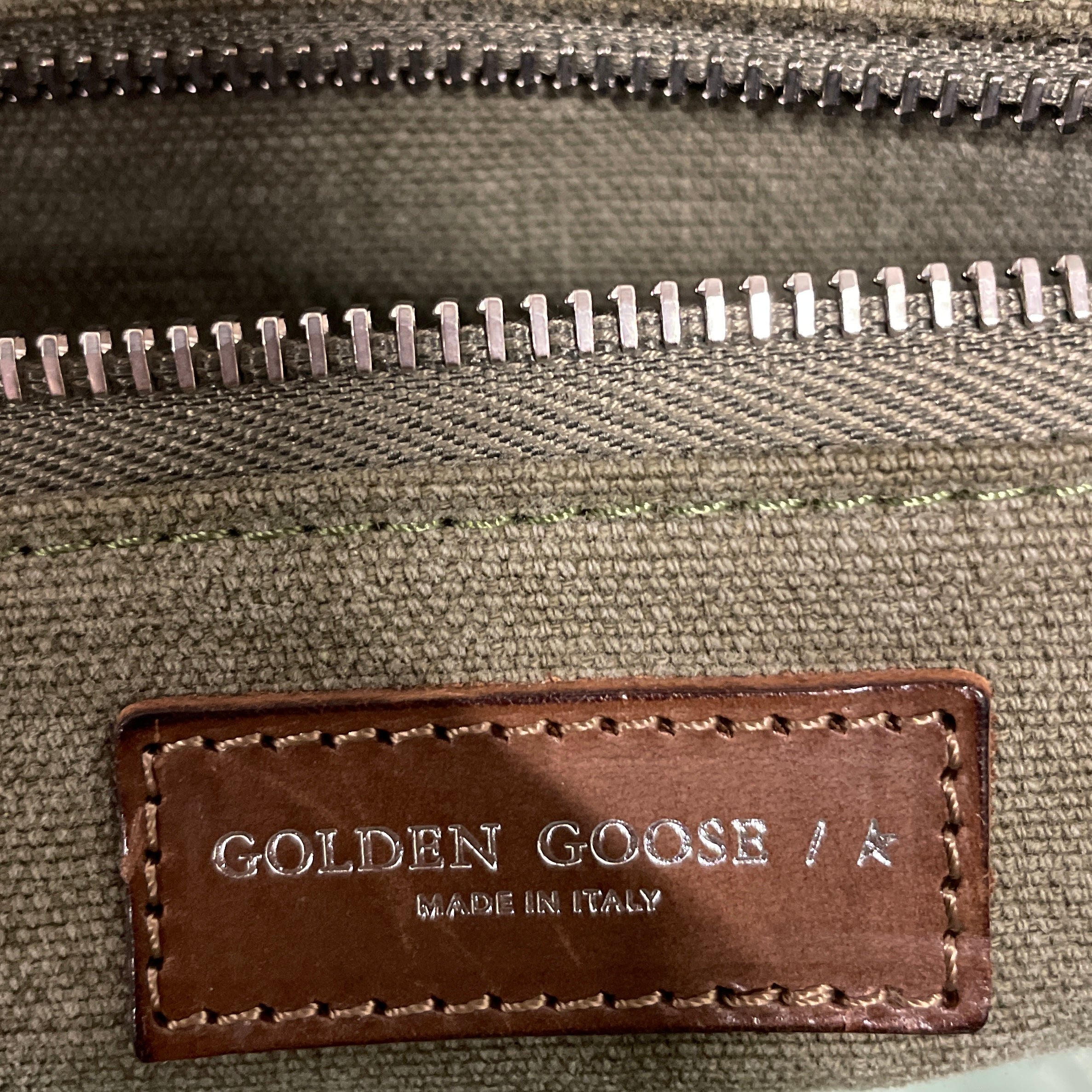 GOLDEN GOOSE/Tote Bag/Cotton/GRN/BROWN HANDLES/LONG STRAP view 3