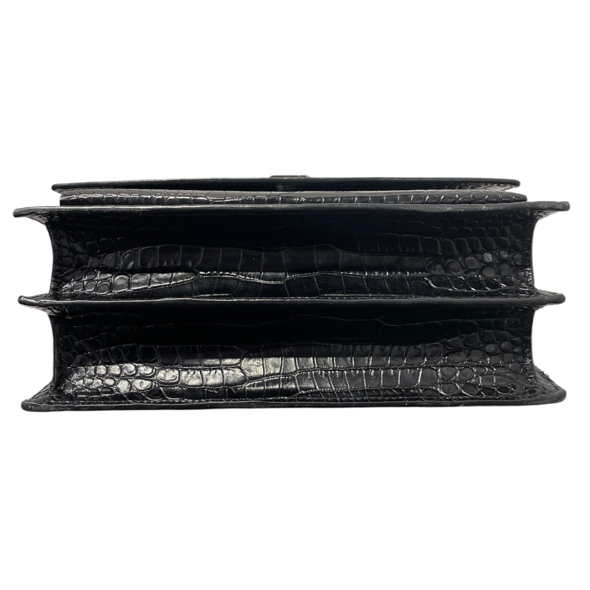 SAINT LAURENT/Cross Body Bag/Animal Pattern/Leather/BLK/CROC EMBOSSED view 3