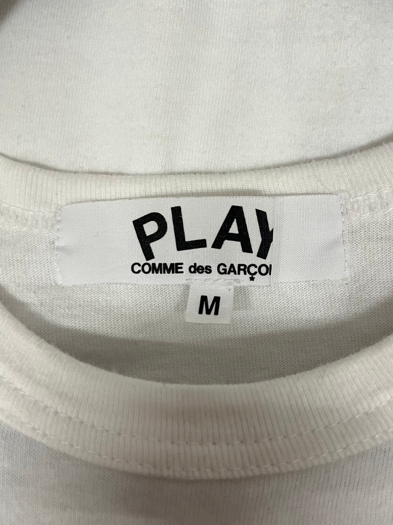 PLAY COMME des GARCONS/T-Shirt/M/Cotton/WHT/Graphic/Patch Logo Botton Logo